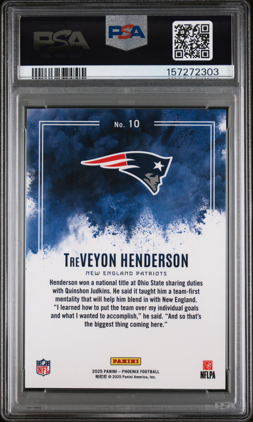 TREVEYON HENDERSON 2025 Panini Phoenix Rookie Color Blast SSP #10 PSA 10