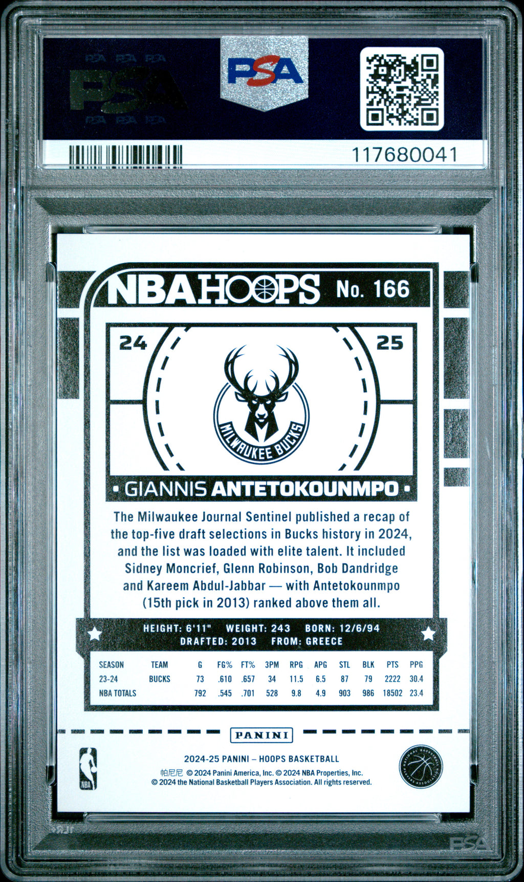 GIANNIS ANTETOKOUNMPO 2024-25 Panini NBA Hoops Storm /299 #166 PSA 10 Bucks