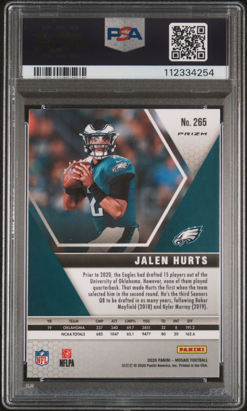 JALEN HURTS 2020 Panini Mosaic Rookie Debut Reactive Orange Prizm #265 PSA 10