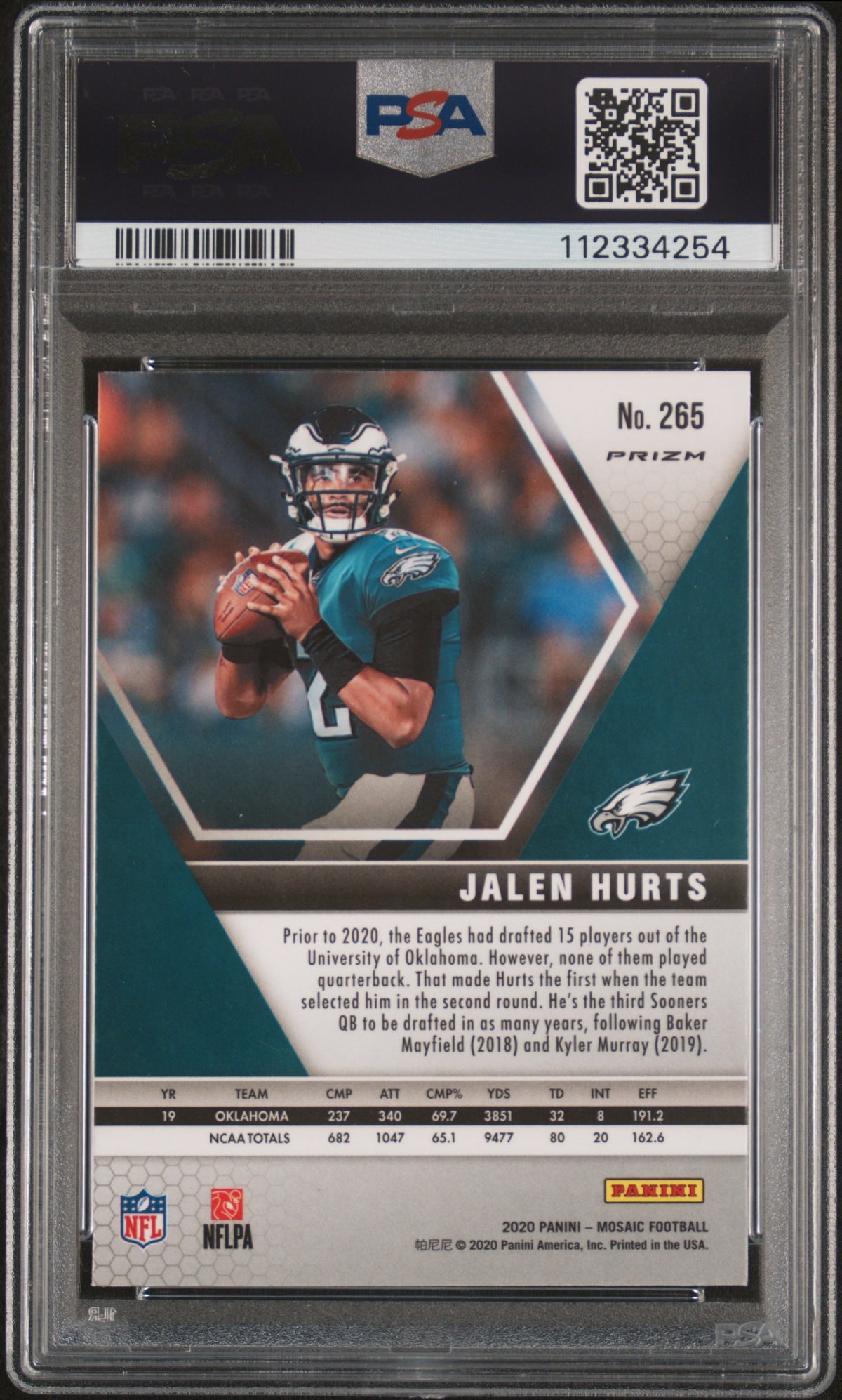 JALEN HURTS 2020 Panini Mosaic Rookie Debut Reactive Orange Prizm #265 PSA 10
