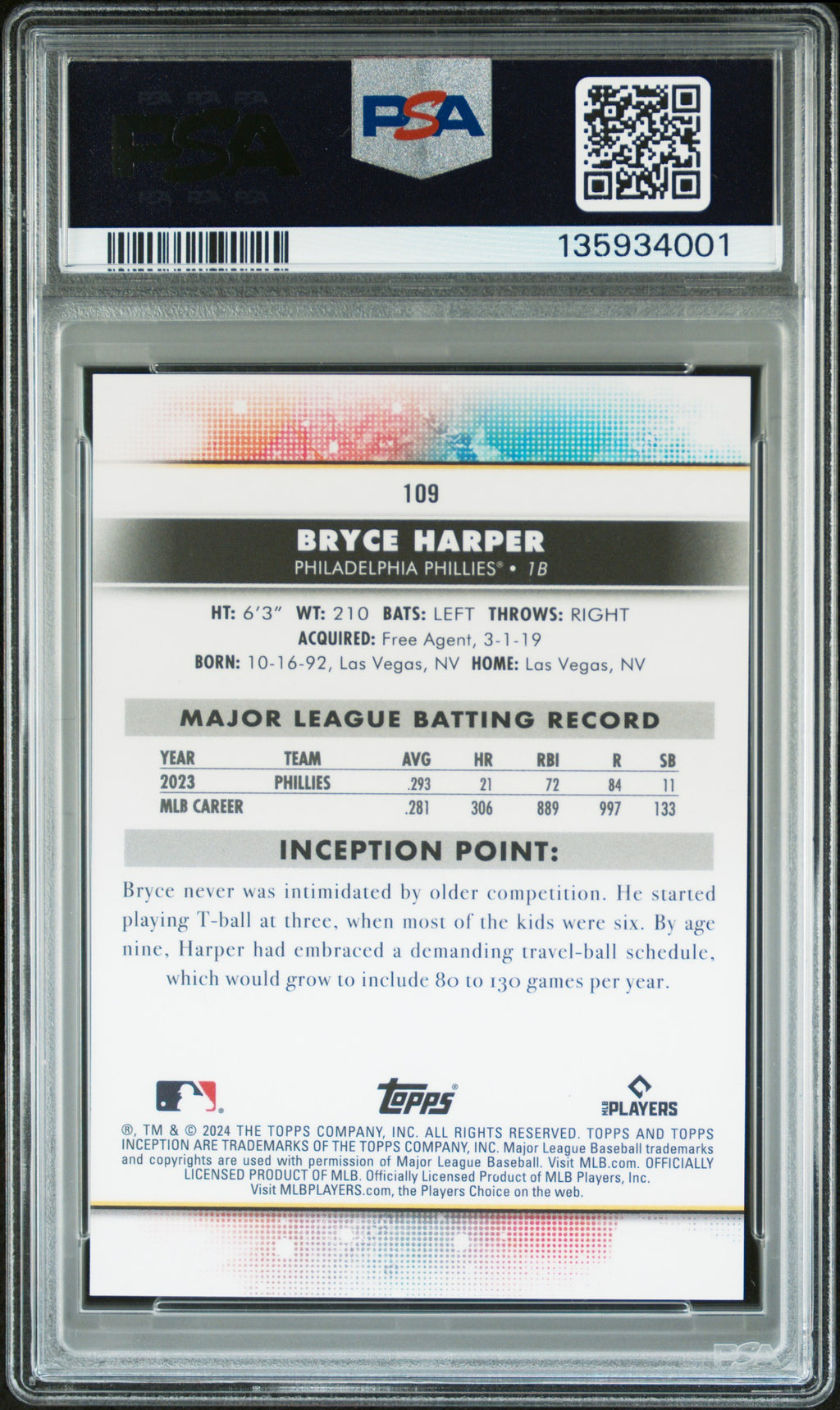 BRYCE HARPER 2024 Topps Inception Alpha SSP #109 PSA 10 Phillies