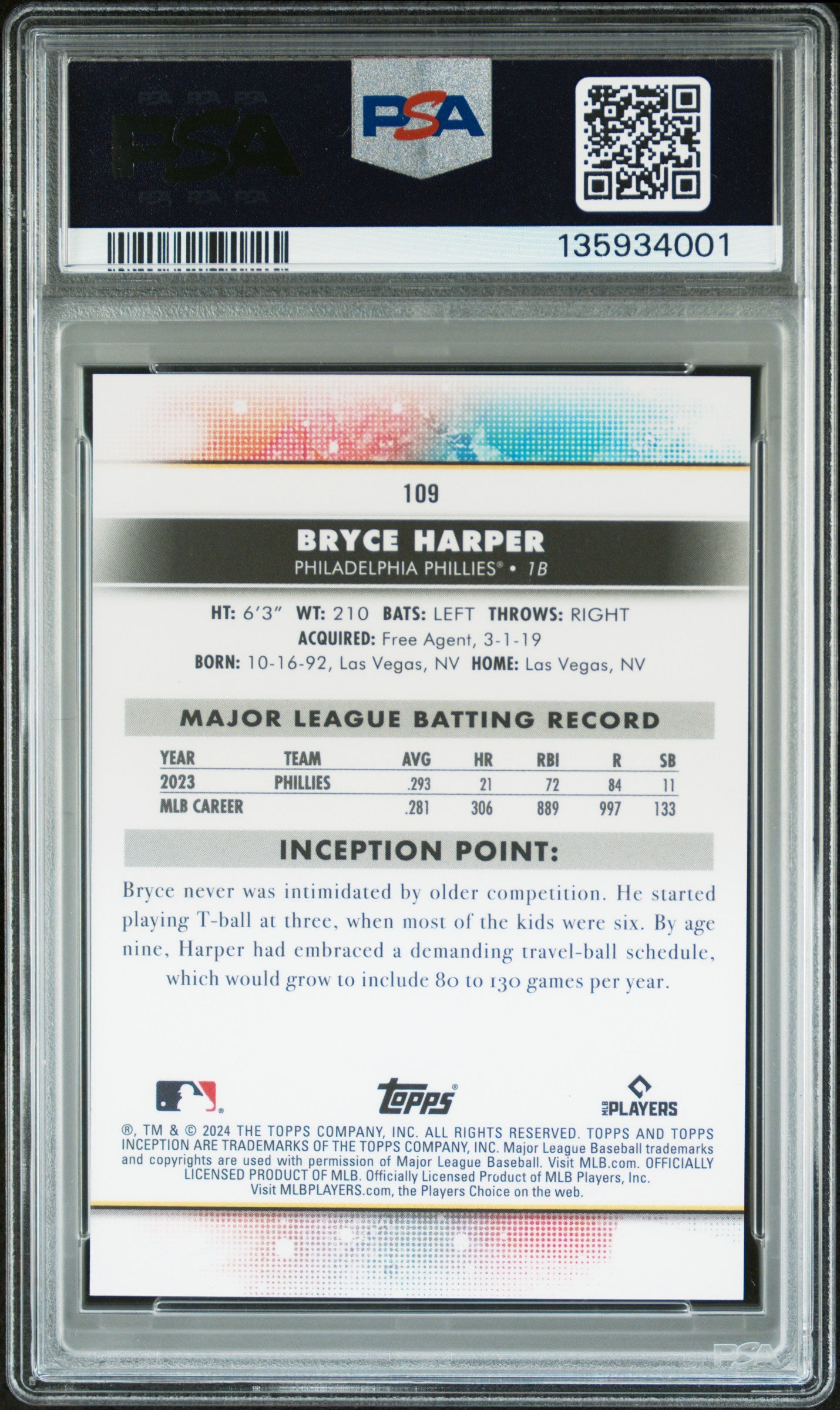 BRYCE HARPER 2024 Topps Inception Alpha SSP #109 PSA 10 Phillies