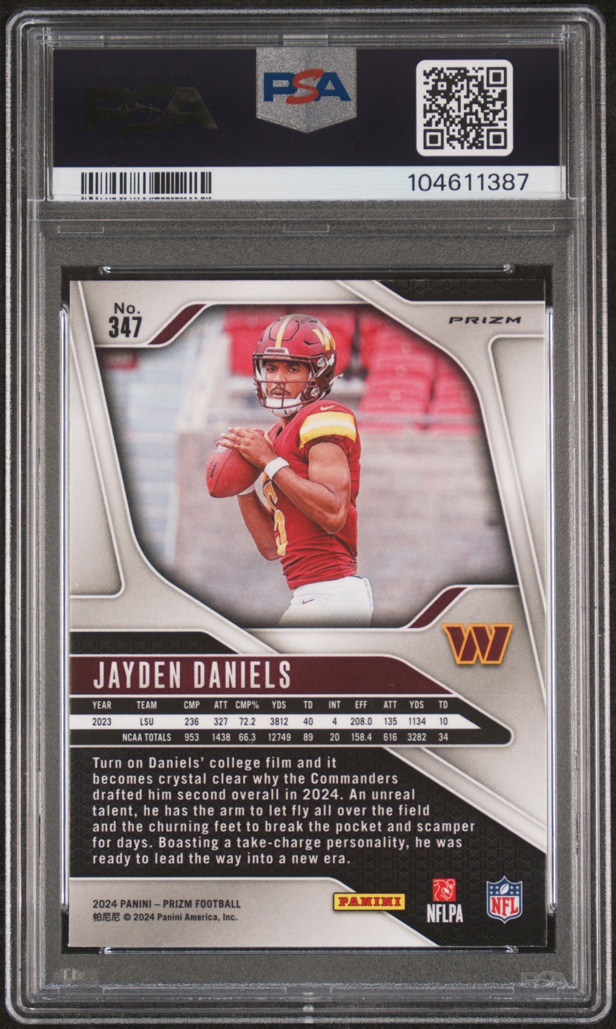 JAYDEN DANIELS 2024 Panini Prizm Lazer Rookie #347 PSA 10 Commanders