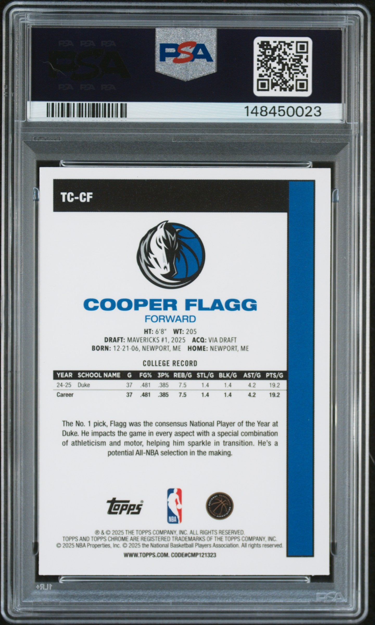 COOPER FLAGG 2025-26 Topps Silver Pack Rookie 45th Anniversary #TC-CF PSA 10