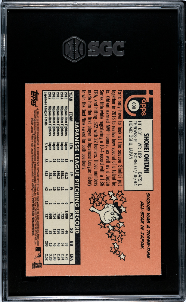 SHOHEI OHTANI 2018 Topps Heritage Rookie #600 SGC 9.5 Angels