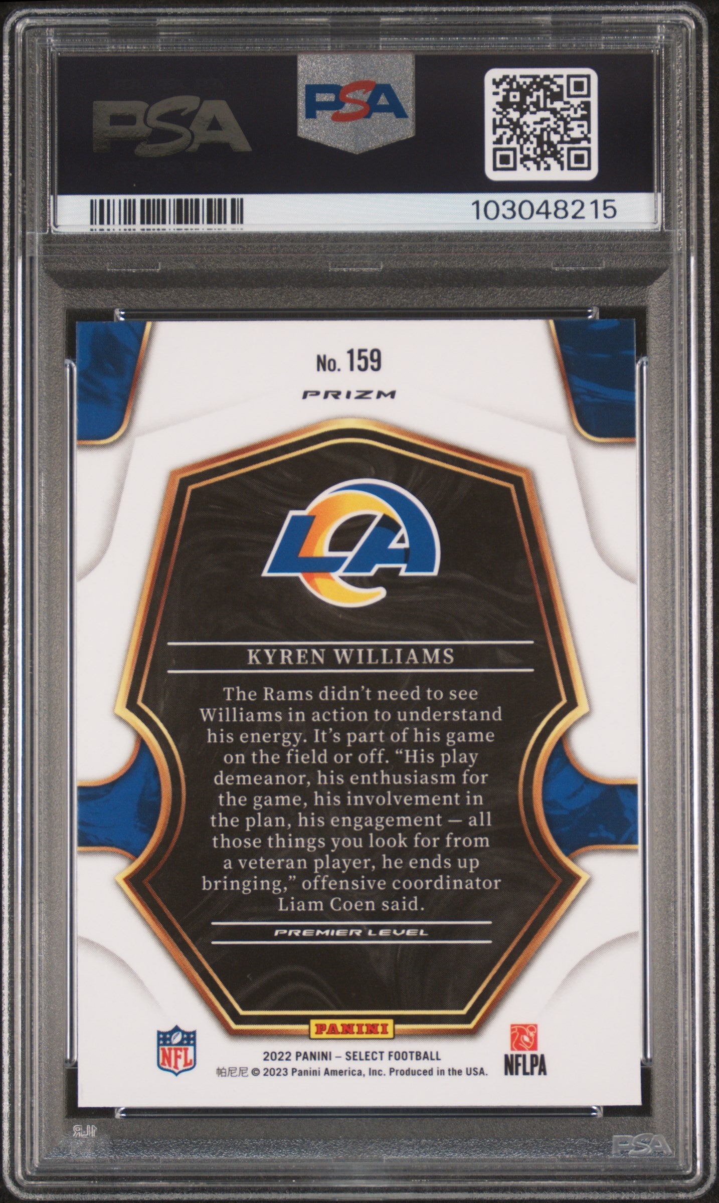 KYREN WILLIAMS 2022 Panini Select Rookie Cosmic Prizm SSP #159 PSA 9 Rams