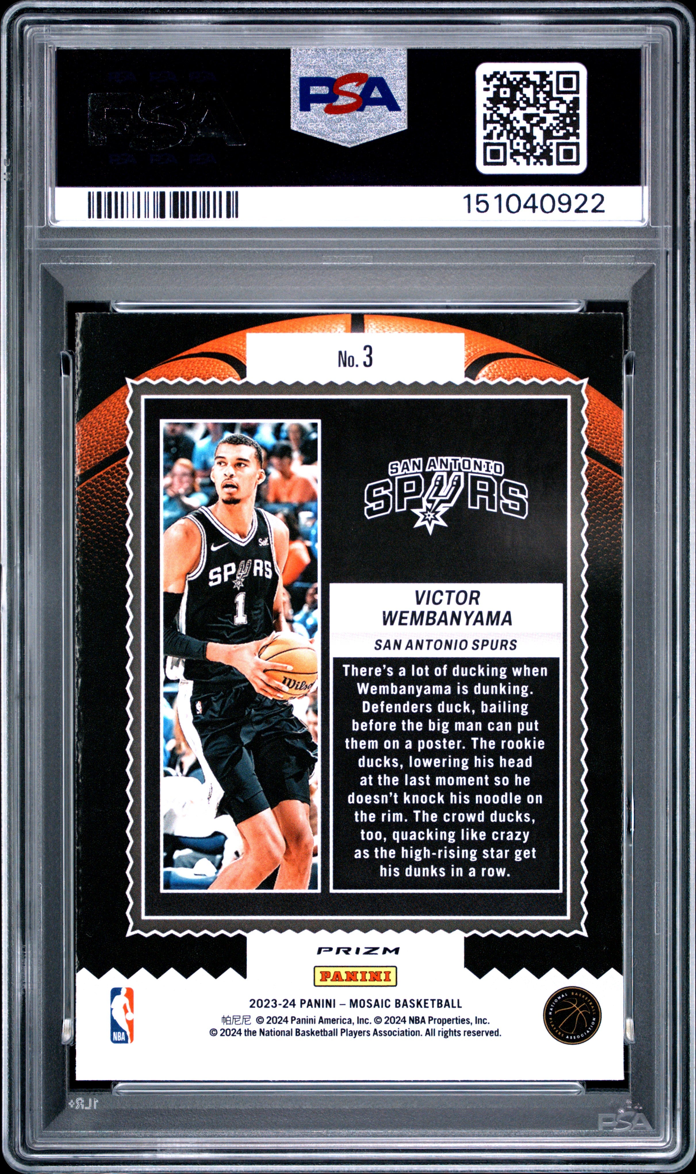 VICTOR WEMBANYAMA 2023-24 Panini Mosaic Jam Masters Green Rookie #3 PSA 9 Spurs