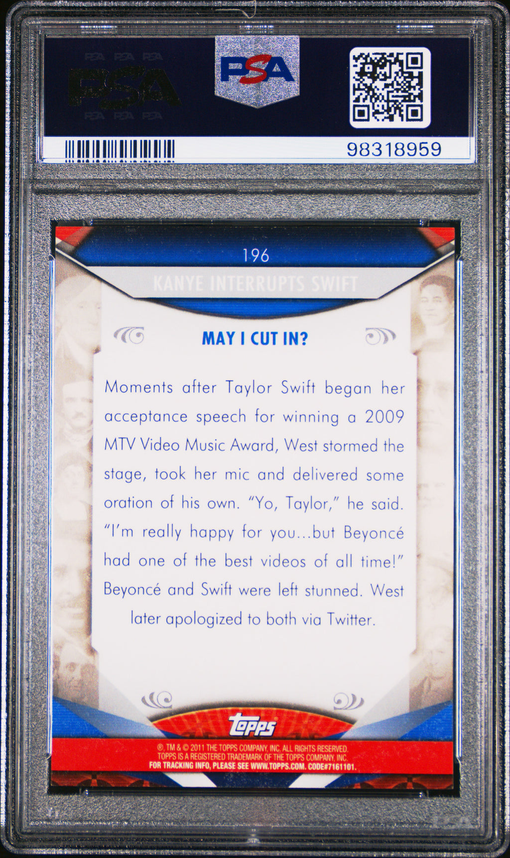 KANYE WEST Interrupts TAYLOR SWIFT 2011 Topps American Pie #196 PSA 8
