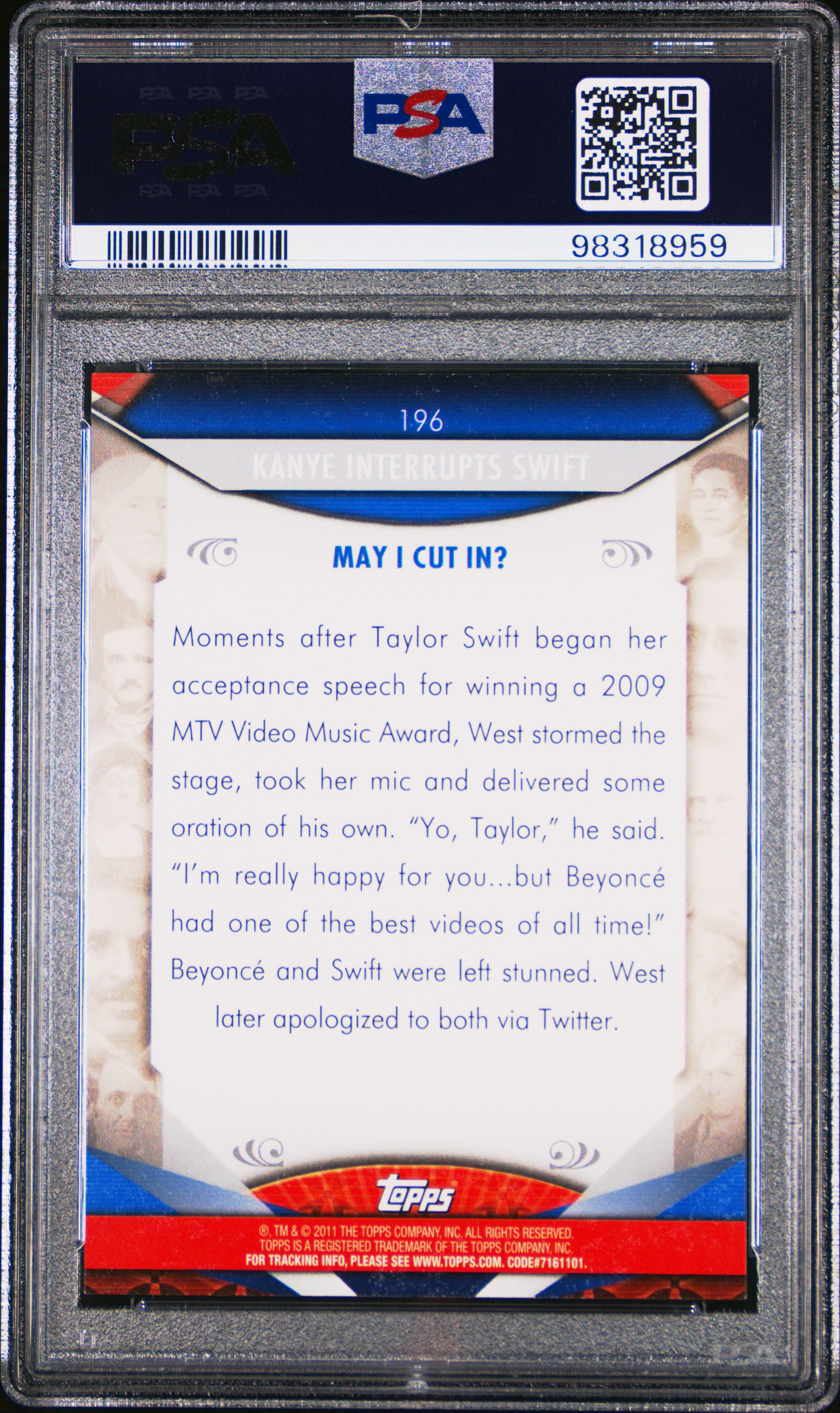 KANYE WEST Interrupts TAYLOR SWIFT 2011 Topps American Pie #196 PSA 8