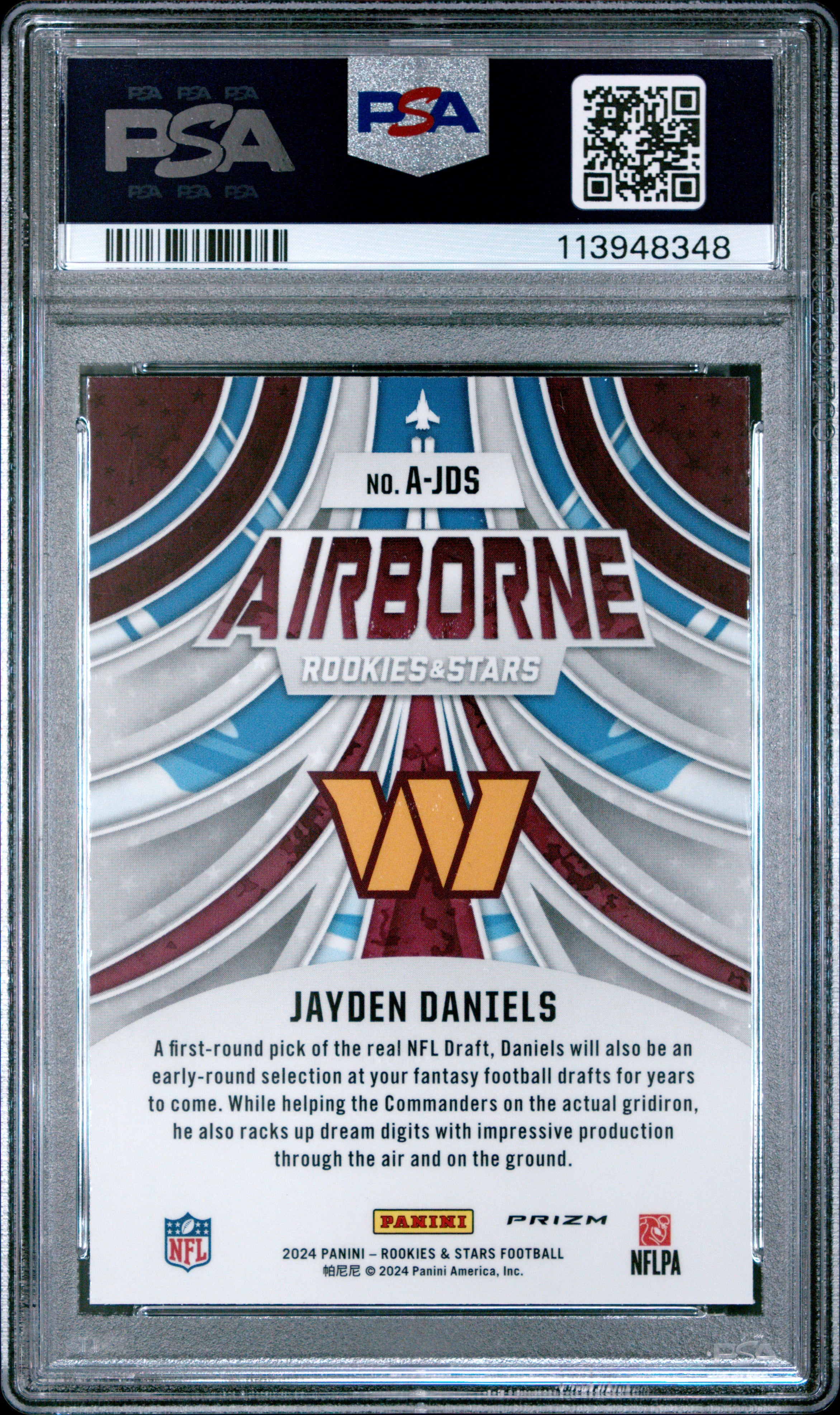 JAYDEN DANIELS 2024 Panini Rookies & Stars Airborne Longevity Prizm #AJDS PSA 10