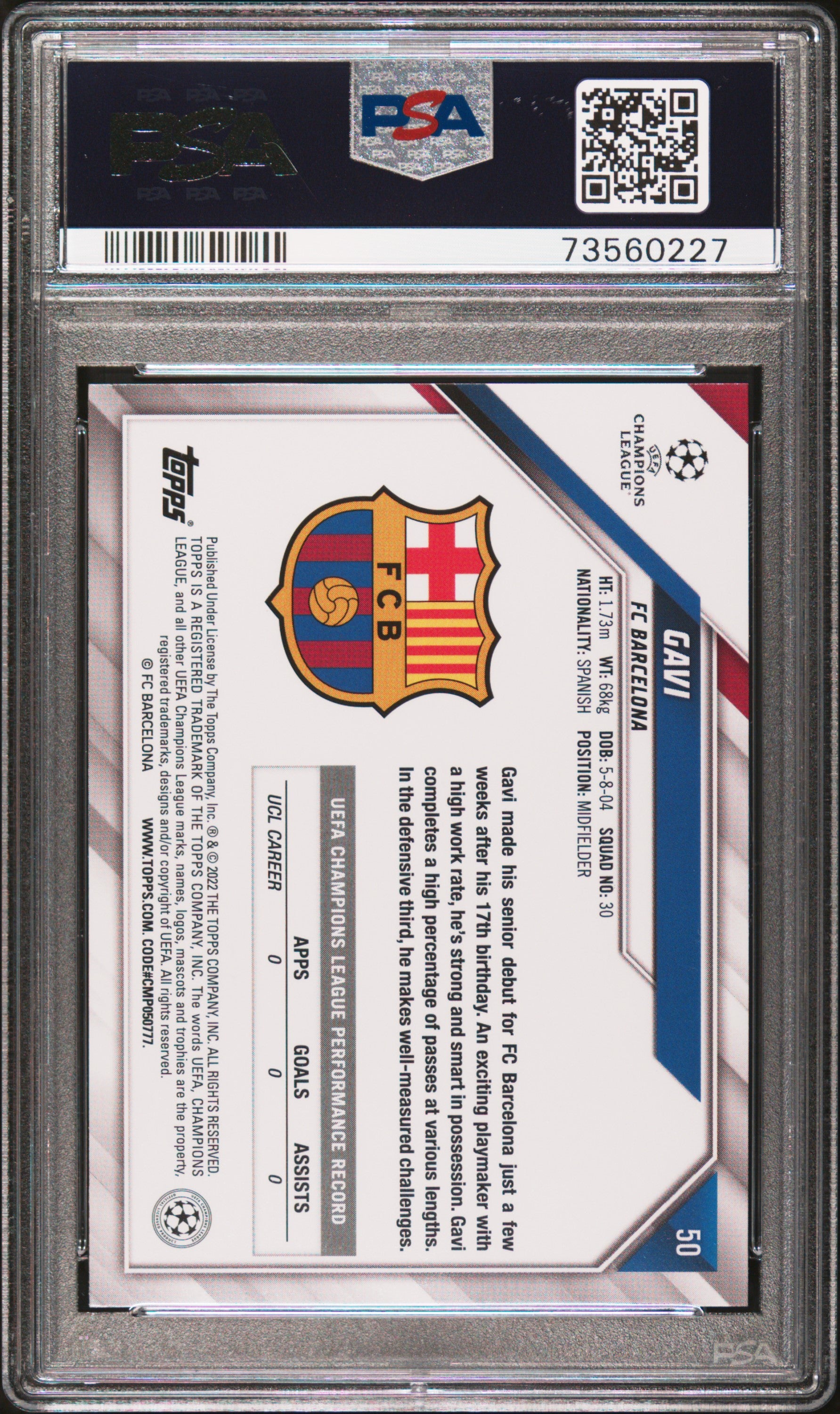 GAVI 2021-2022 Topps UEFA Champions League Rookie Starball Foil #50 PSA 10