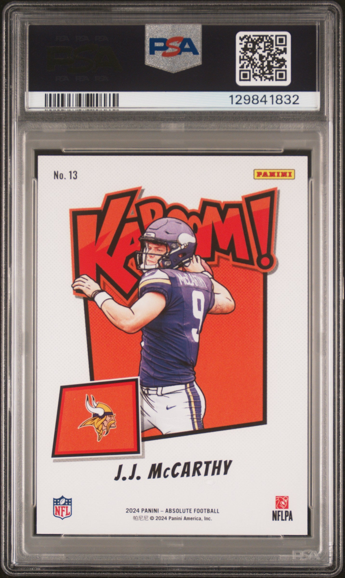 JJ MCCARTHY 2024 Panini Absolute Kaboom Horizontal Rookie SSP #13 PSA 9 Vikings