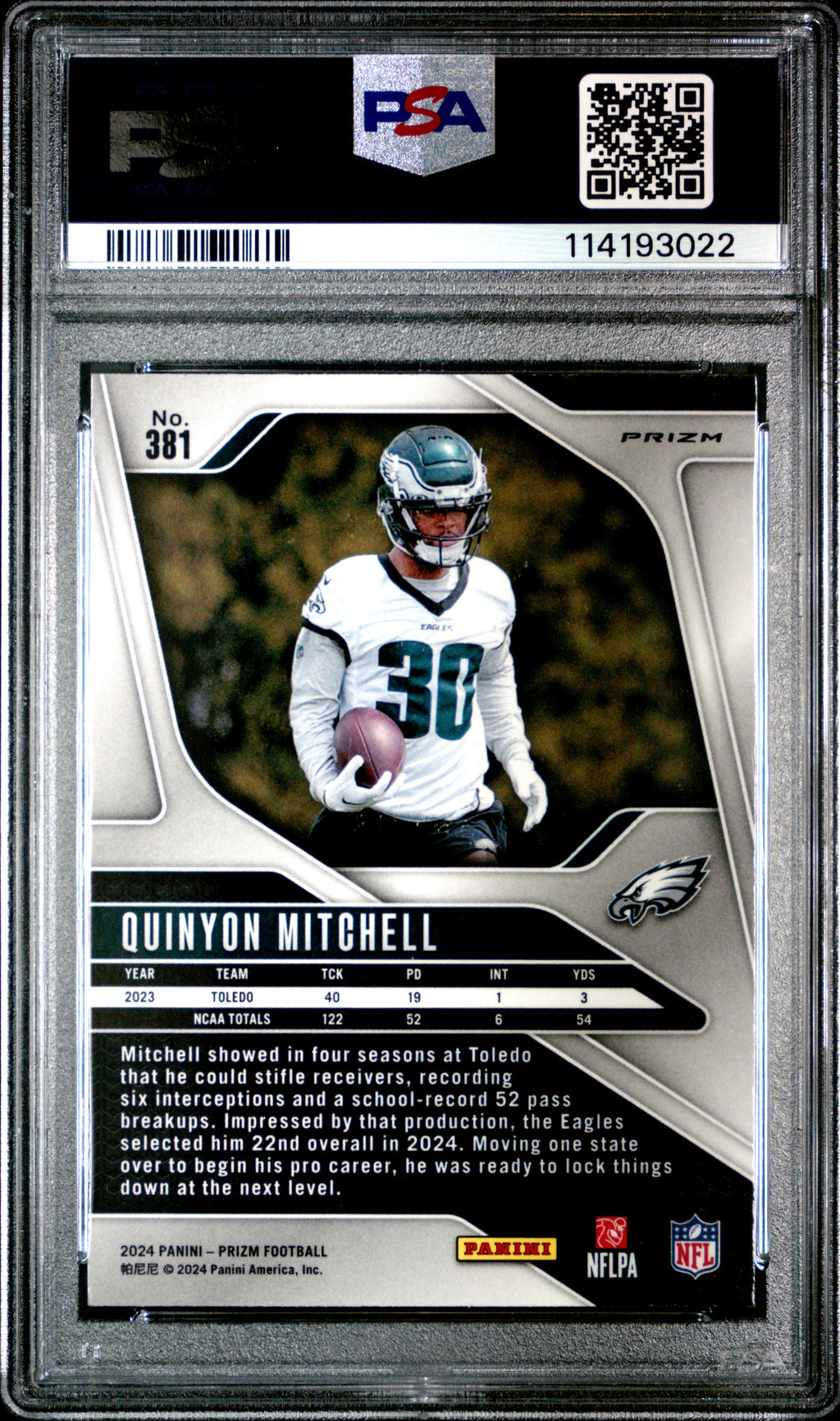 QUINYON MITCHELL 2024 Panini Prizm Rookie Neon Green Pulsar #381 PSA 9 Eagles