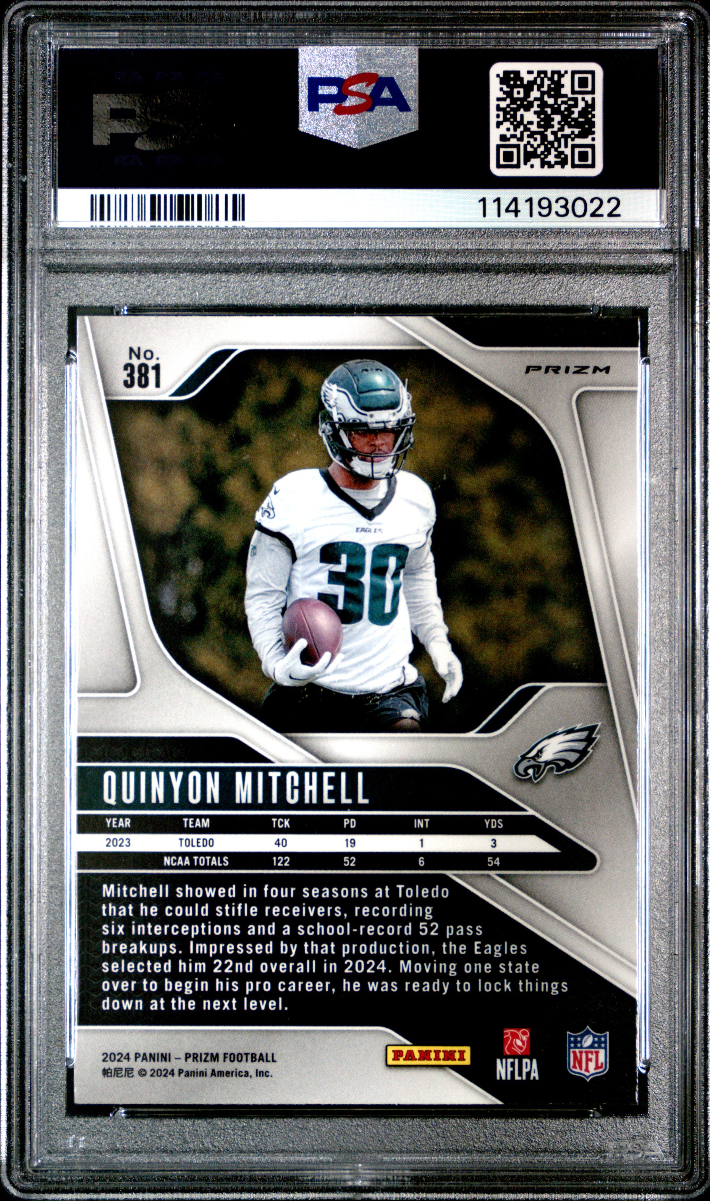 QUINYON MITCHELL 2024 Panini Prizm Rookie Neon Green Pulsar #381 PSA 9 Eagles