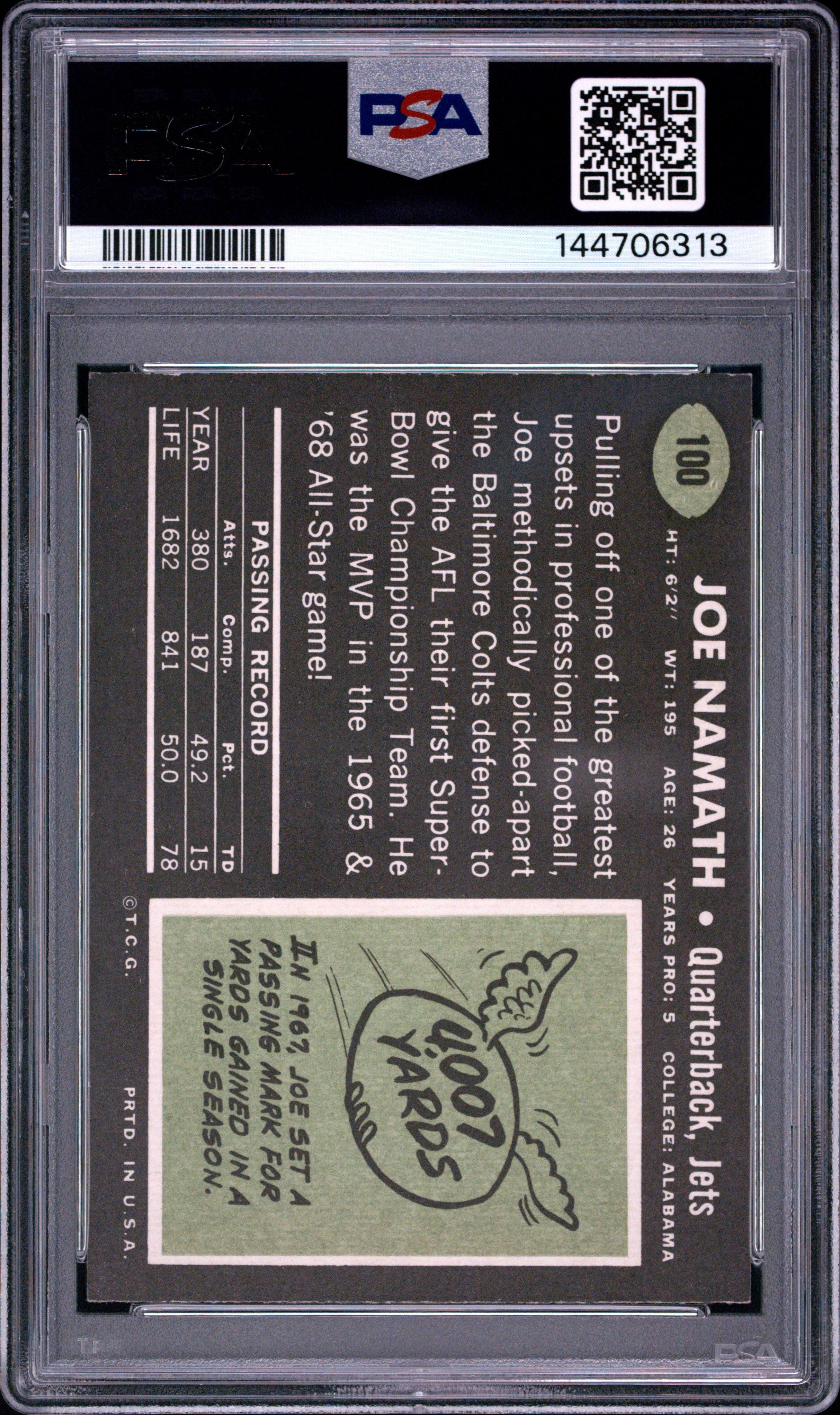JOE NAMATH 1969 Topps Football #100 PSA 5 EX New York Jets