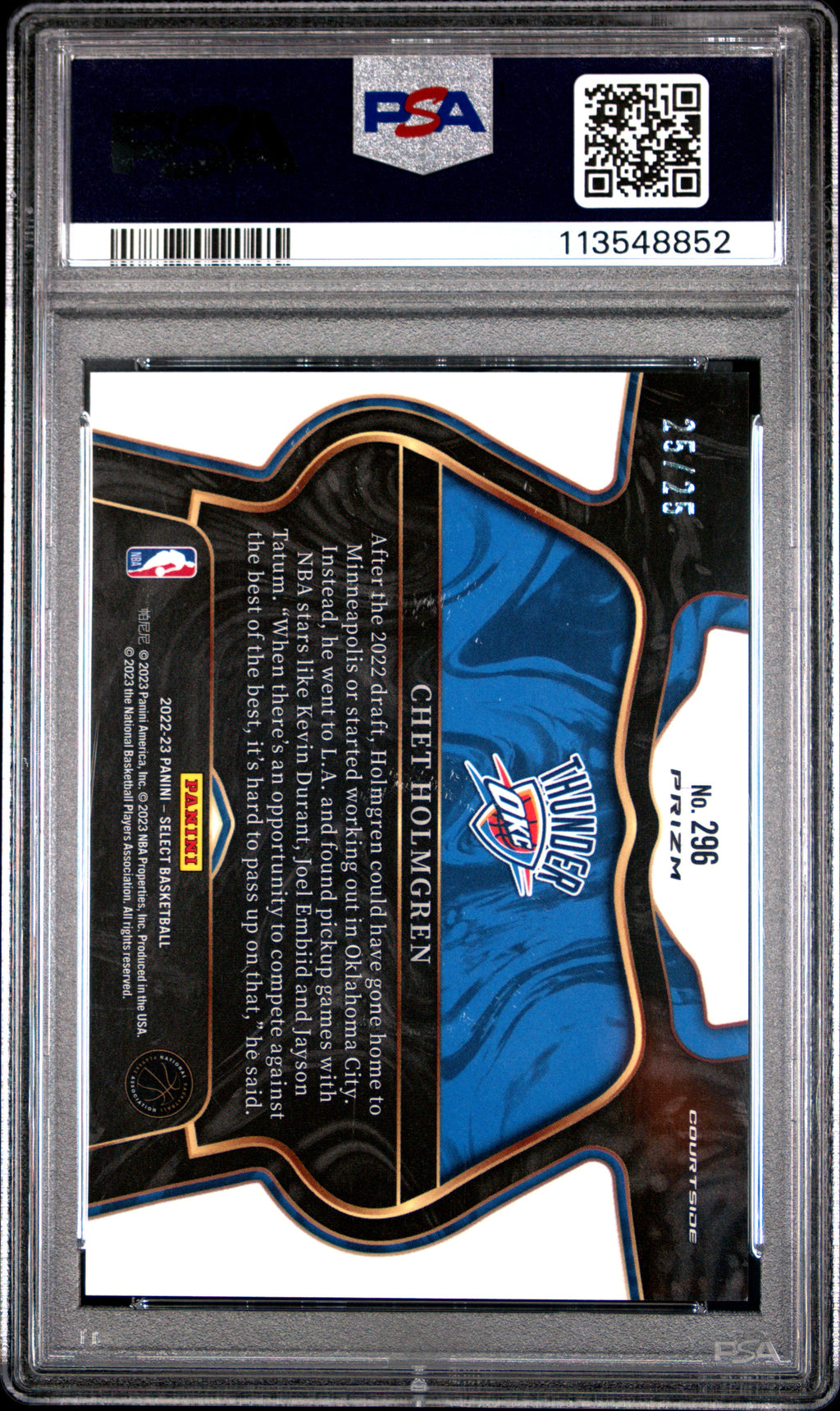 CHET HOLMGREN 2022-23 Panini Select Courtside Rookie Blue Disco /25 #296 PSA 10
