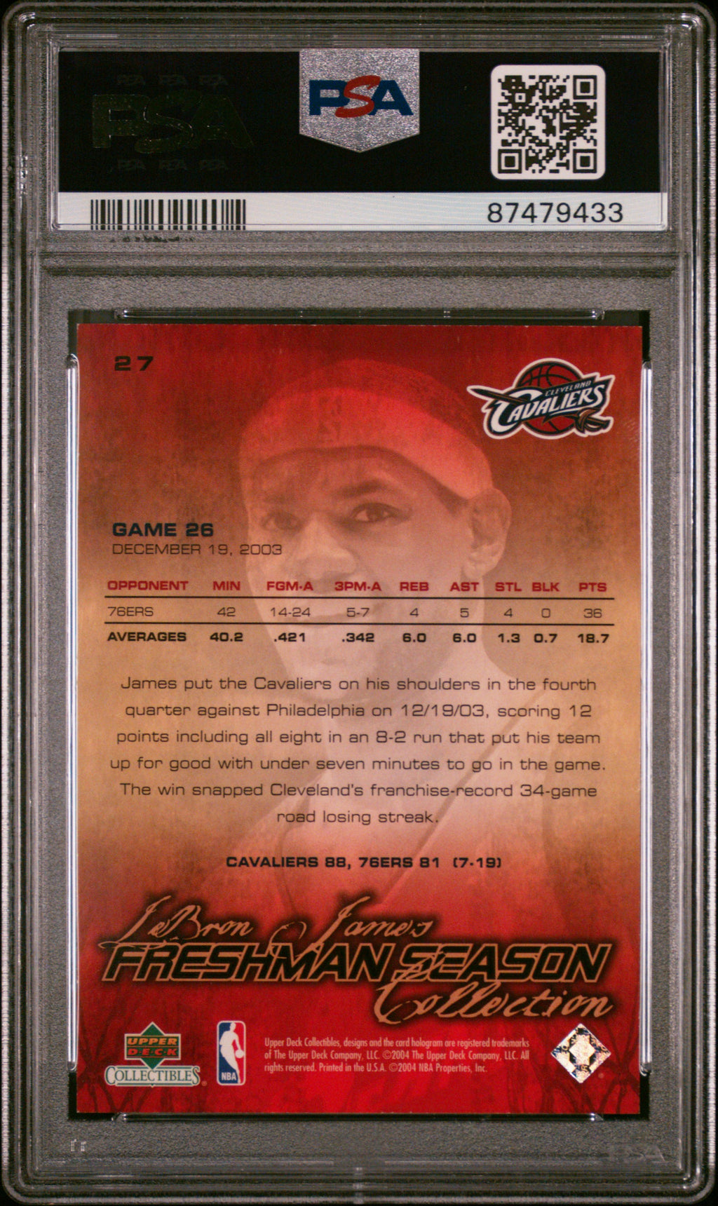 LEBRON JAMES 2003-04 Upper Deck Freshman Season Collection #27 PSA 8 Cavaliers