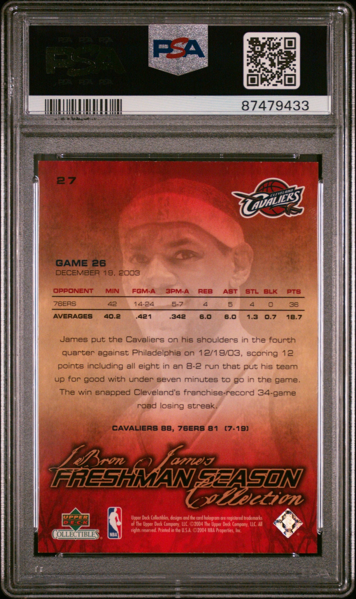 LEBRON JAMES 2003-04 Upper Deck Freshman Season Collection #27 PSA 8 Cavaliers