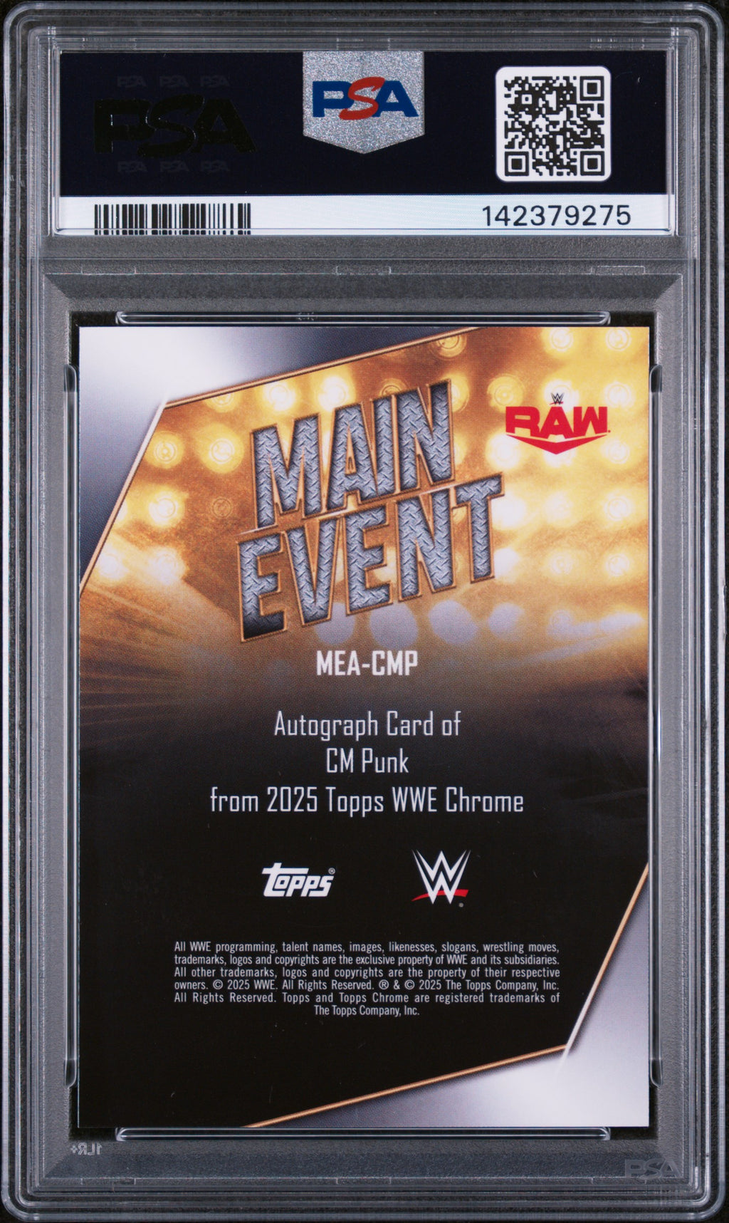 CM PUNK 2025 Topps Chrome WWE Main Event Auto Orange Refractor /25 #CMP PSA 10