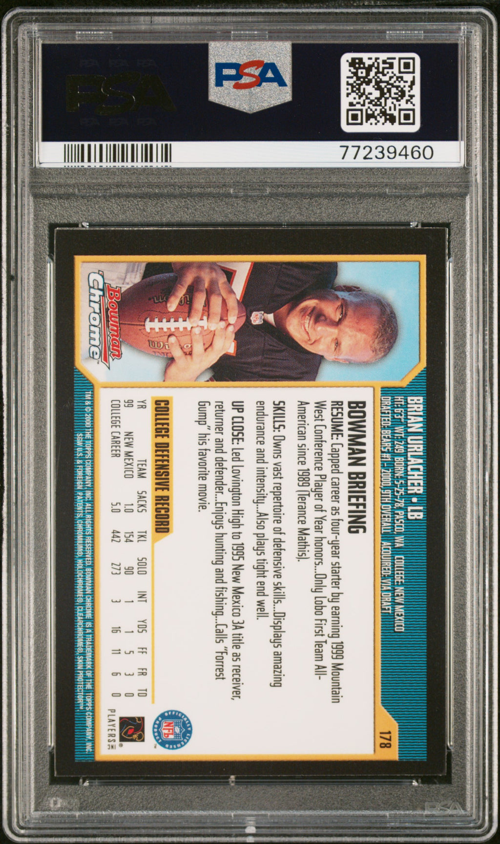 BRIAN URLACHER 2000 Bowman Chrome Rookie Card #178 PSA 10 Chicago Bears