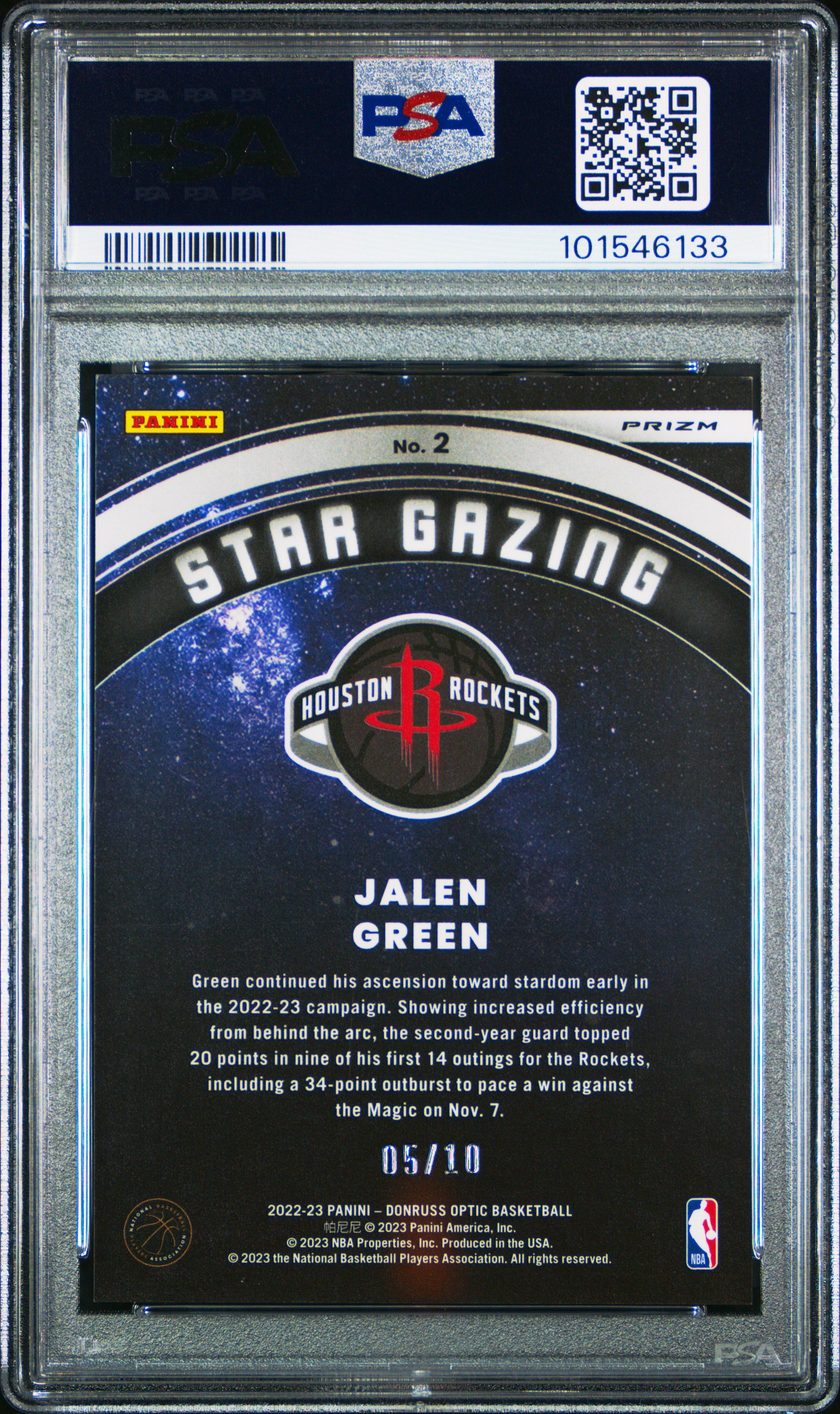 JALEN GREEN 2022-23 Donruss Optic Star Gazing Gold Prizm /10 PSA 9 MINT Rockets
