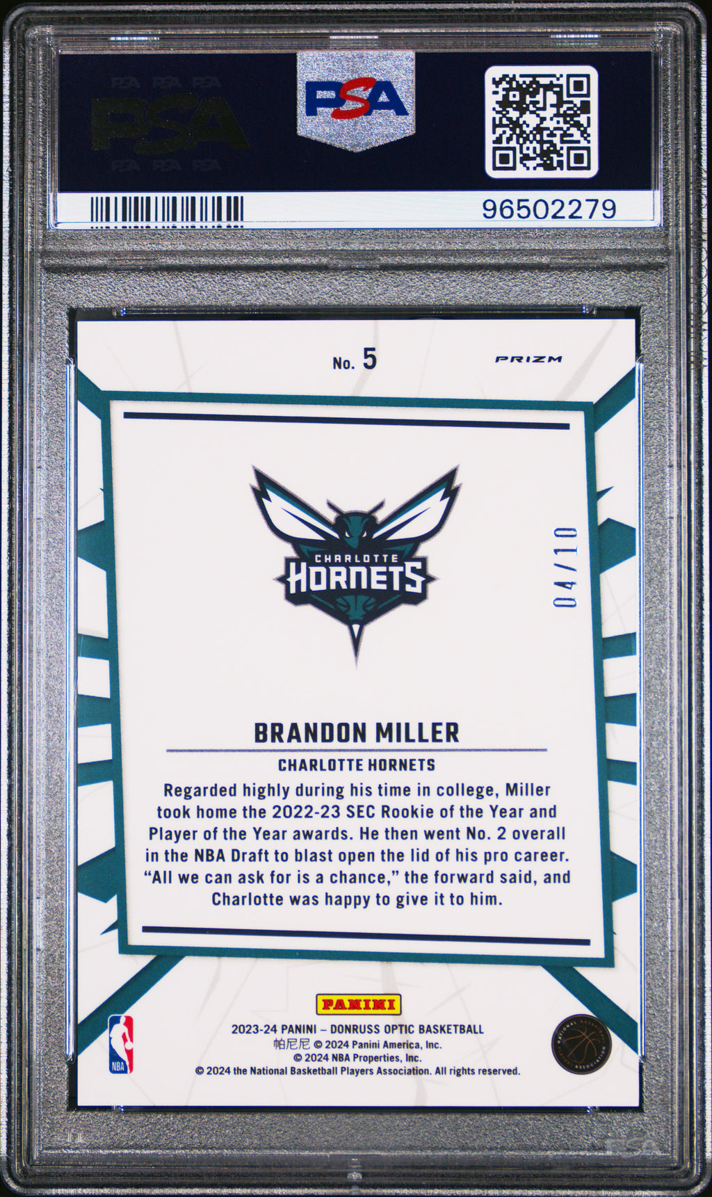 BRANDON MILLER 2023-24 Panini Donruss Optic My House Rookie Gold /10 #5 PSA 10