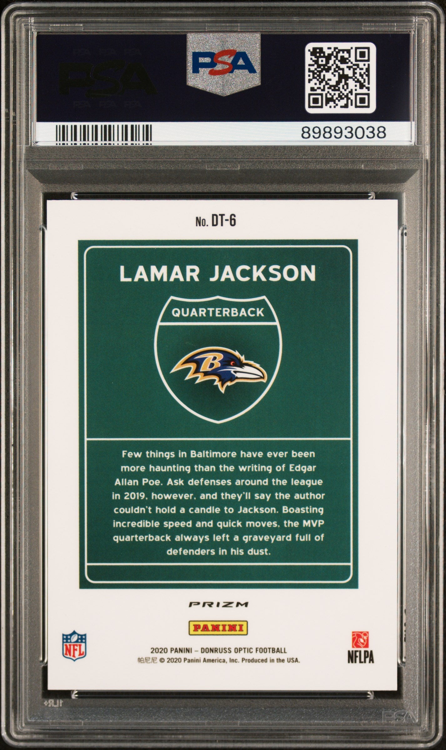 LAMAR JACKSON 2020 Panini Donruss Optic Downtown Case Hit SSP #DT6 PSA 9 Ravens