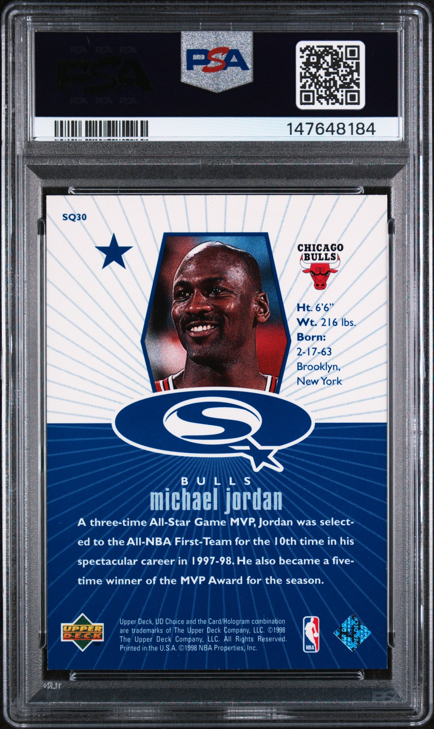 MICHAEL JORDAN 1998-99 Upper Deck UD Choice Starquest Blue #SQ30 PSA 8 Bulls