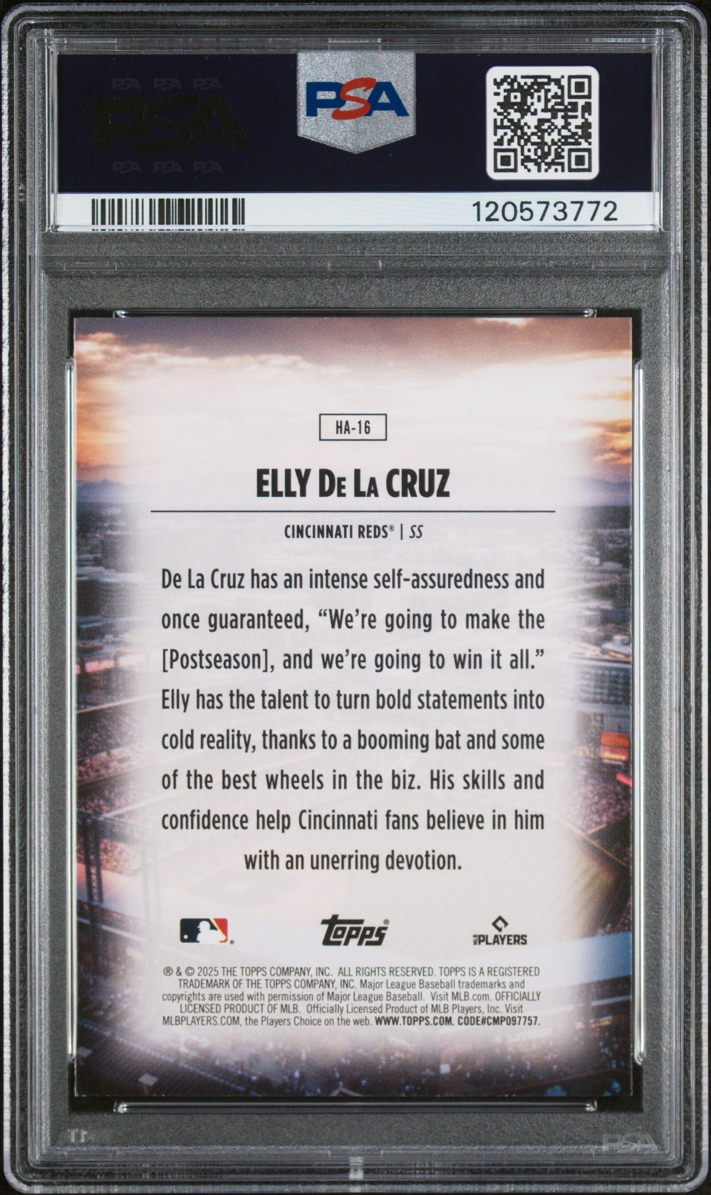 ELLY DE LA CRUZ 2025 Topps Home Field Advantage Case Hit SSP #HA16 PSA 9 Reds