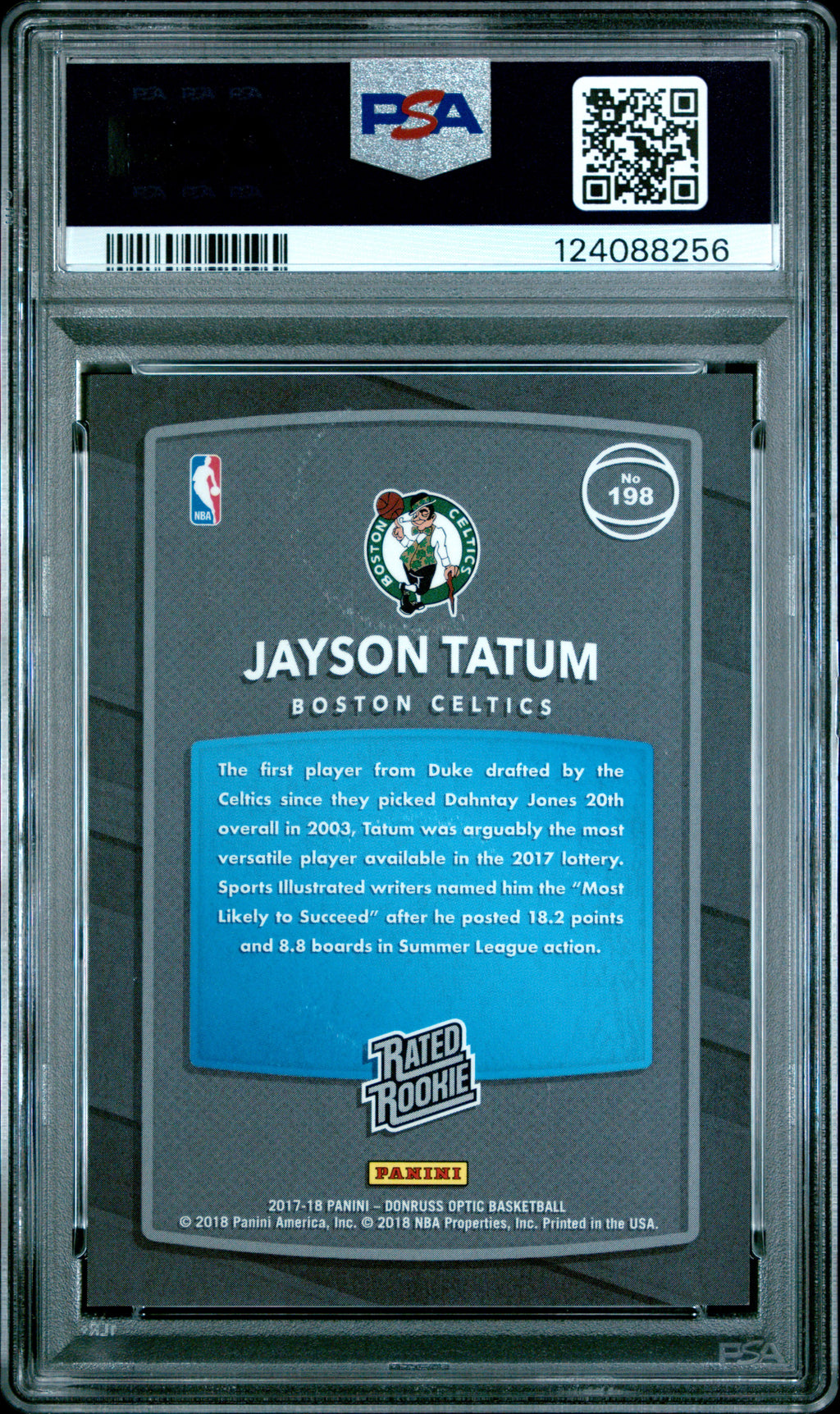 JAYSON TATUM 2017-18 Panini Donruss Optic Rated Rookie Shock Prizm #198 PSA 9