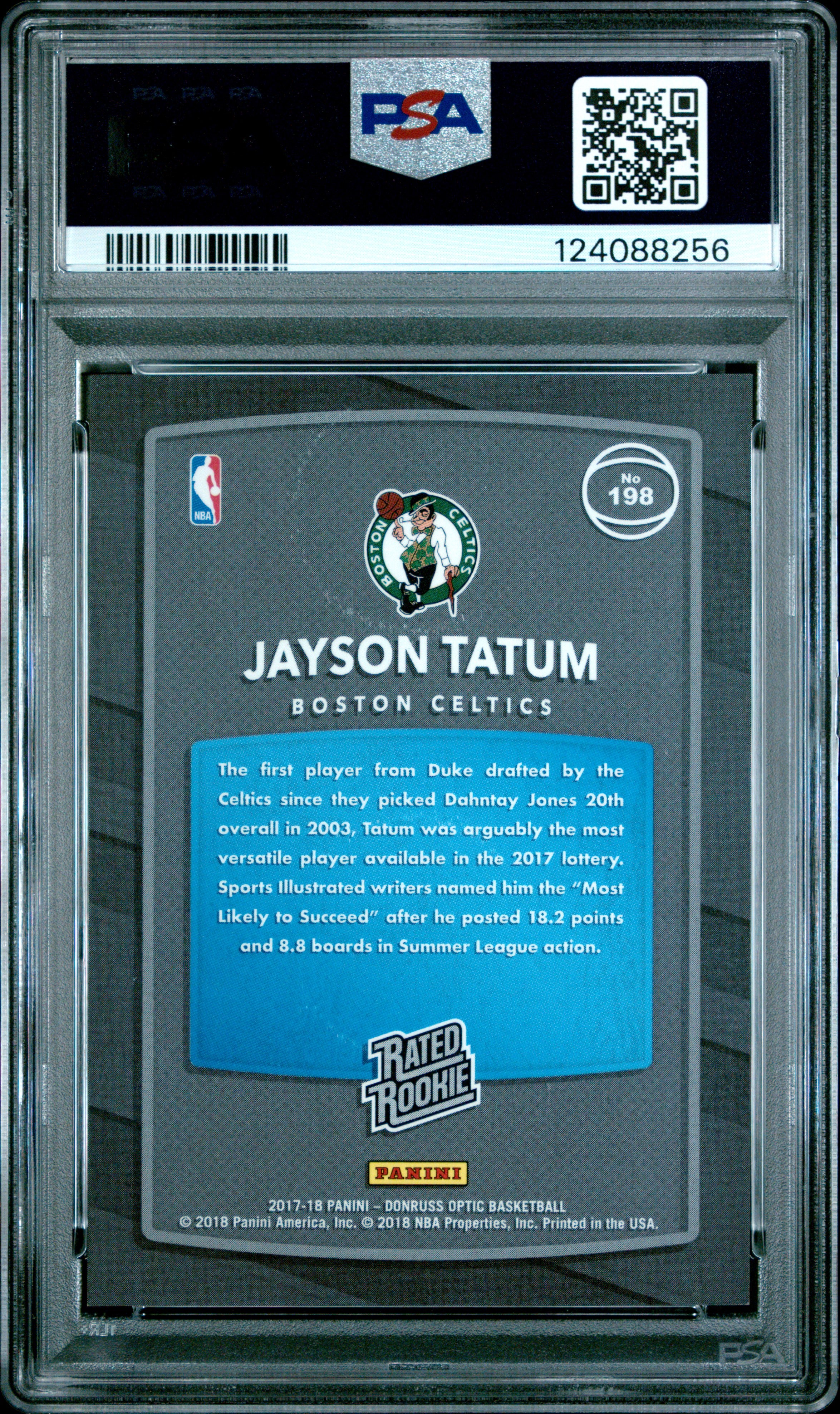 JAYSON TATUM 2017-18 Panini Donruss Optic Rated Rookie Shock Prizm #198 PSA 9