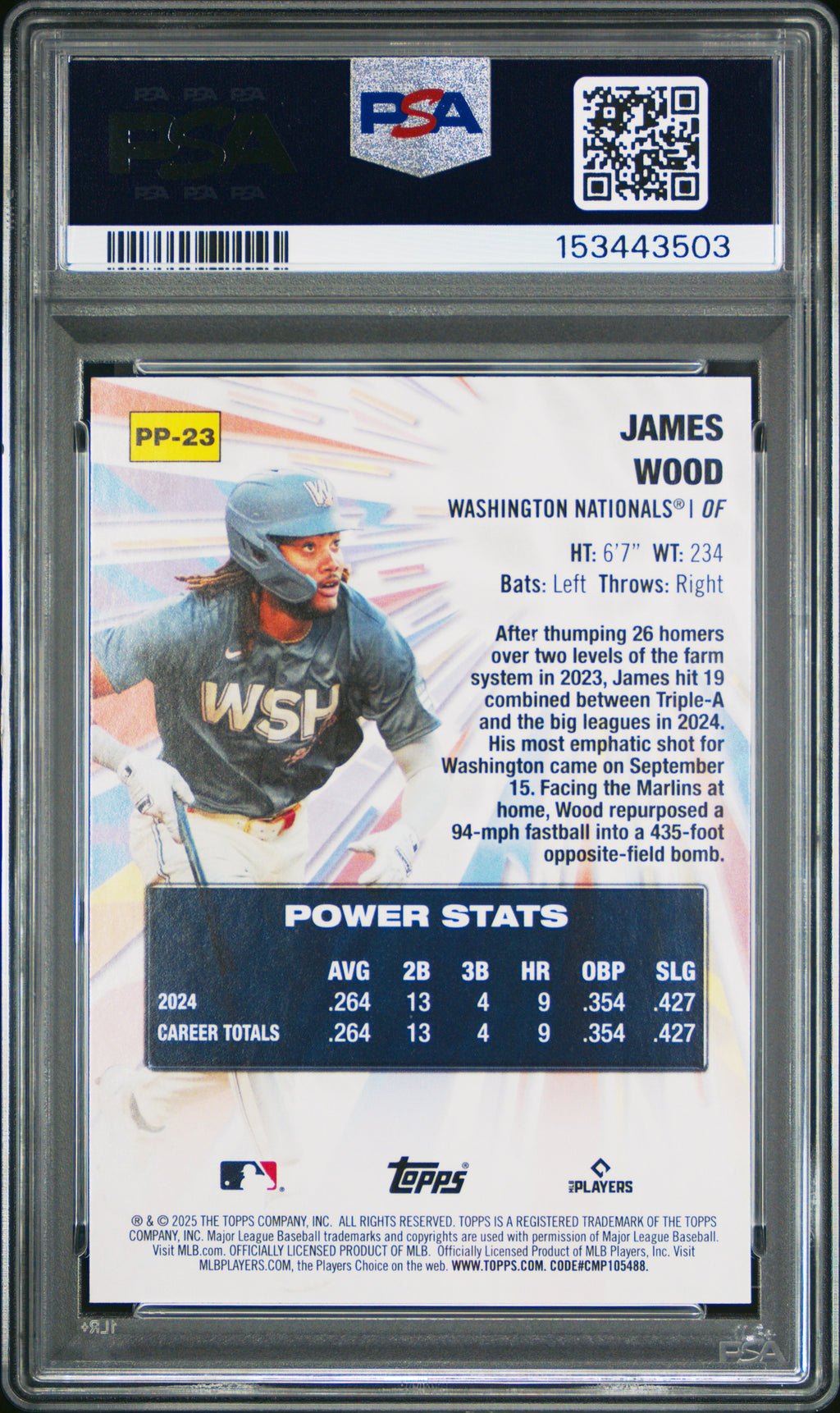 JAMES WOOD 2025 Topps Celebration Rookie Power Players #PP23 PSA 10 Nationals