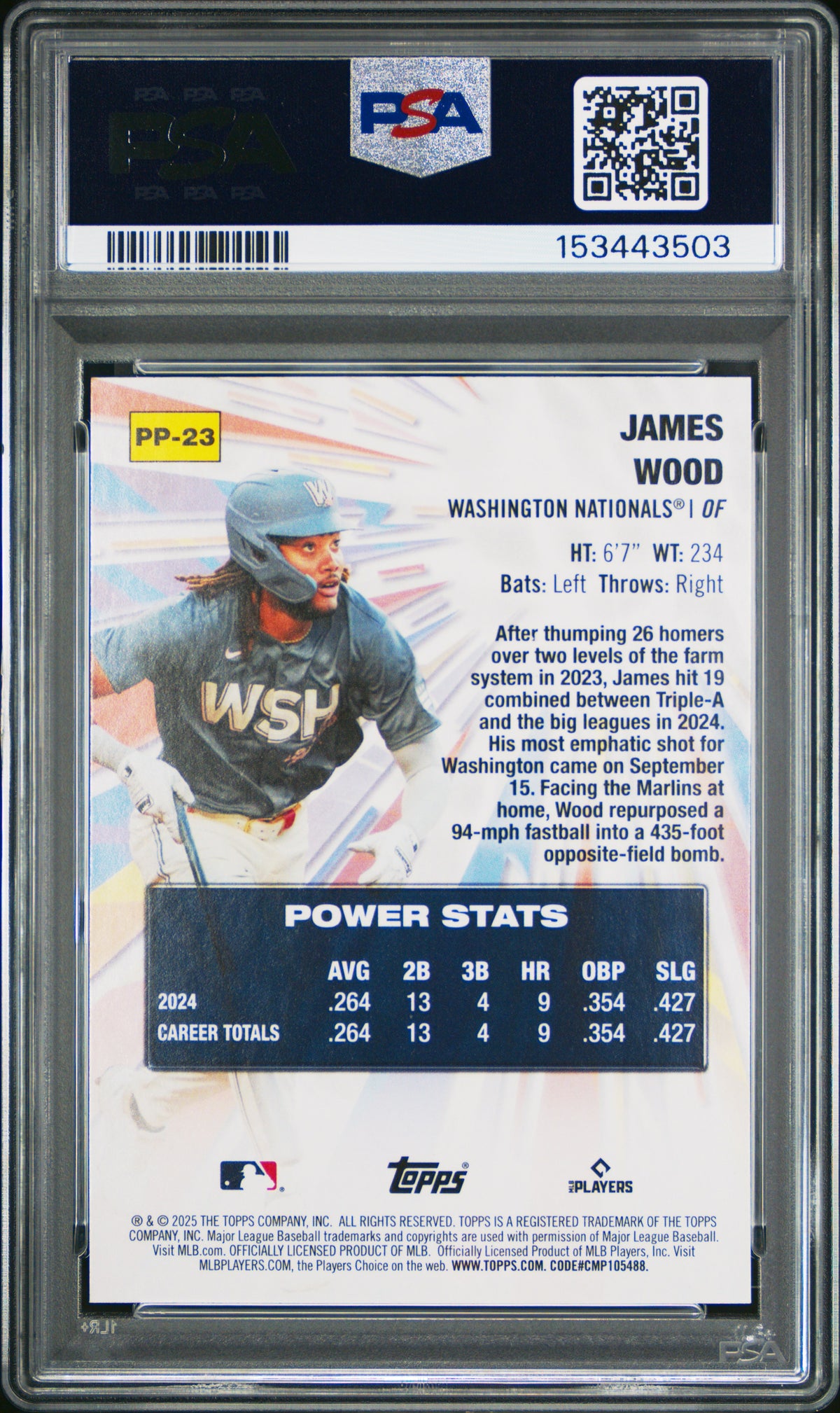 JAMES WOOD 2025 Topps Celebration Rookie Power Players #PP23 PSA 10 Nationals