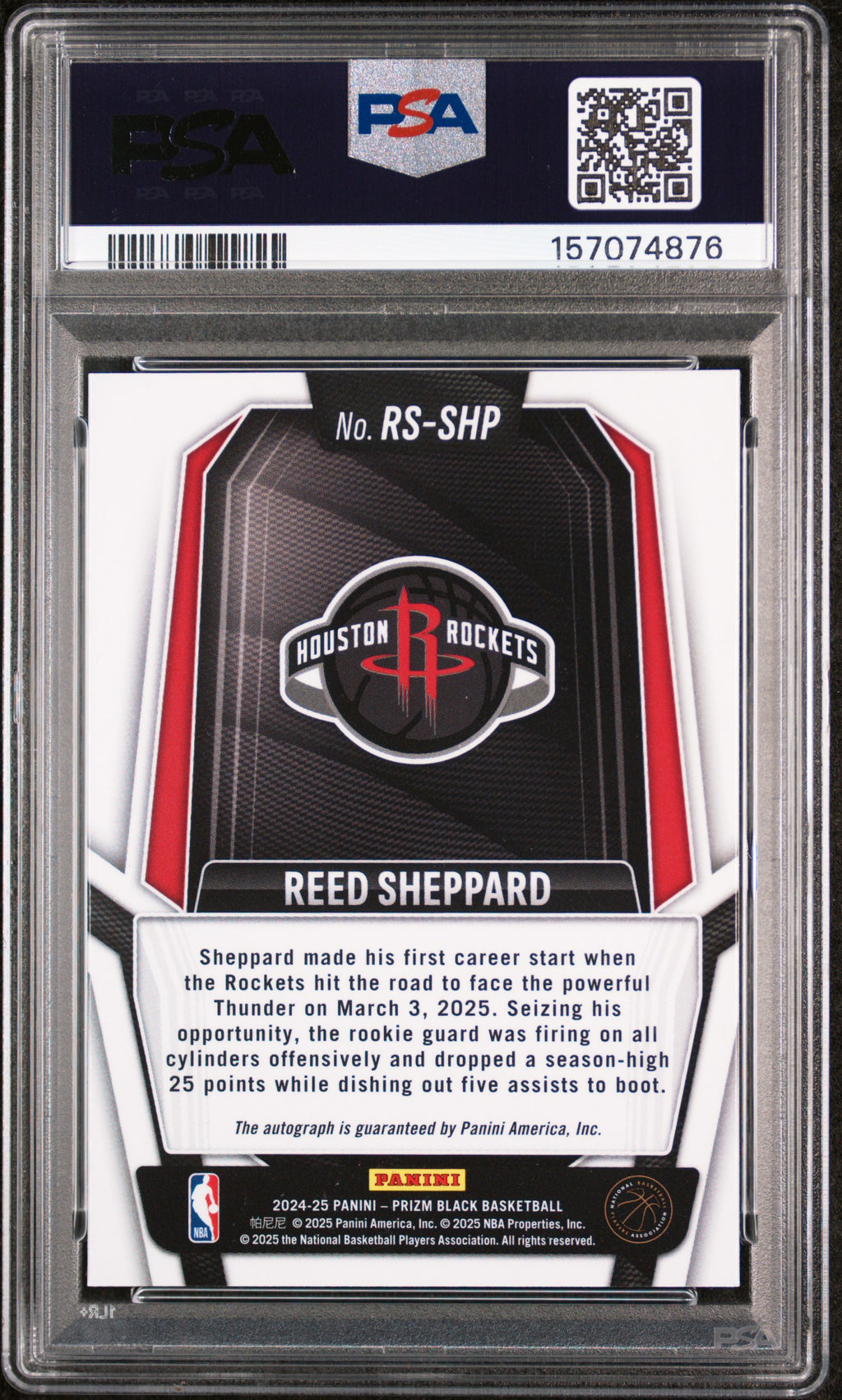 REED SHEPPARD 2024-25 Panini Prizm Black Rookie Signatures Auto #RS-SHP PSA 10