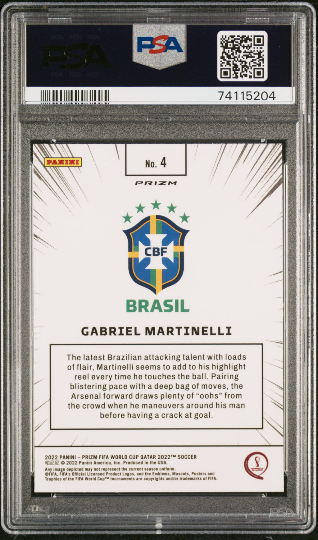 GABRIEL MARTINELLI 2022 Panini Prizm World Cup Qatar Manga Case Hit SSP #4 PSA 9