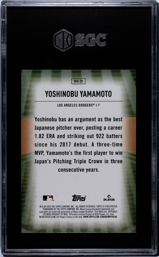 YOSHINOBU YAMAMOTO 2024 Topps Rookie Home Field Advantage #HFA-20 SGC 9 Dodgers