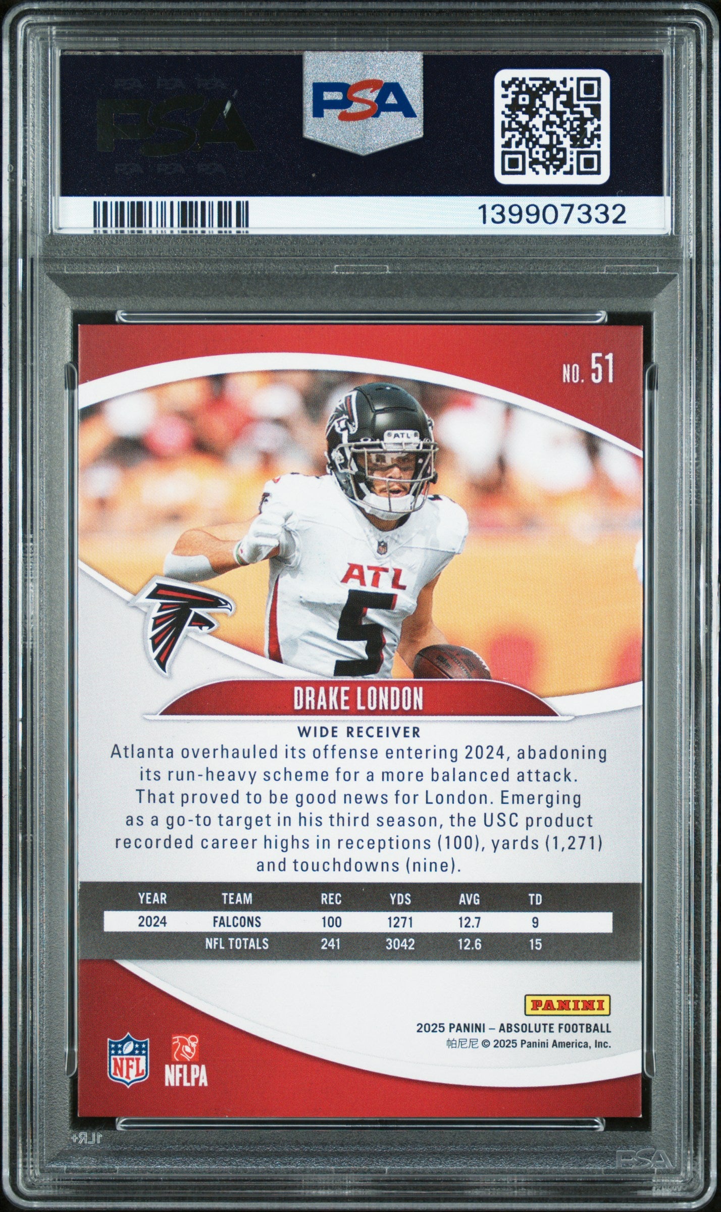DRAKE LONDON 2025 Panini Absolute Black Galaxy 1/1 #51 PSA Auth Falcons
