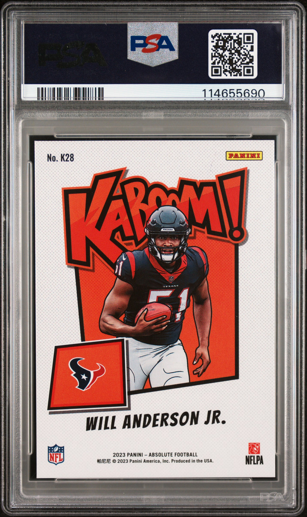 WILL ANDERSON JR. 2023 Panini Absolute Kaboom SSP Rookie Gold /10 PSA 9 Texans