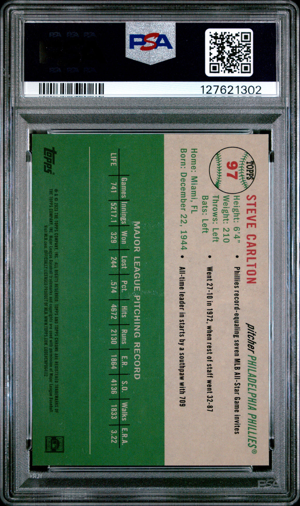 STEVE CARLTON 2023 Topps Chrome Platinum Orange Toile Refractor /25 #97 PSA 10
