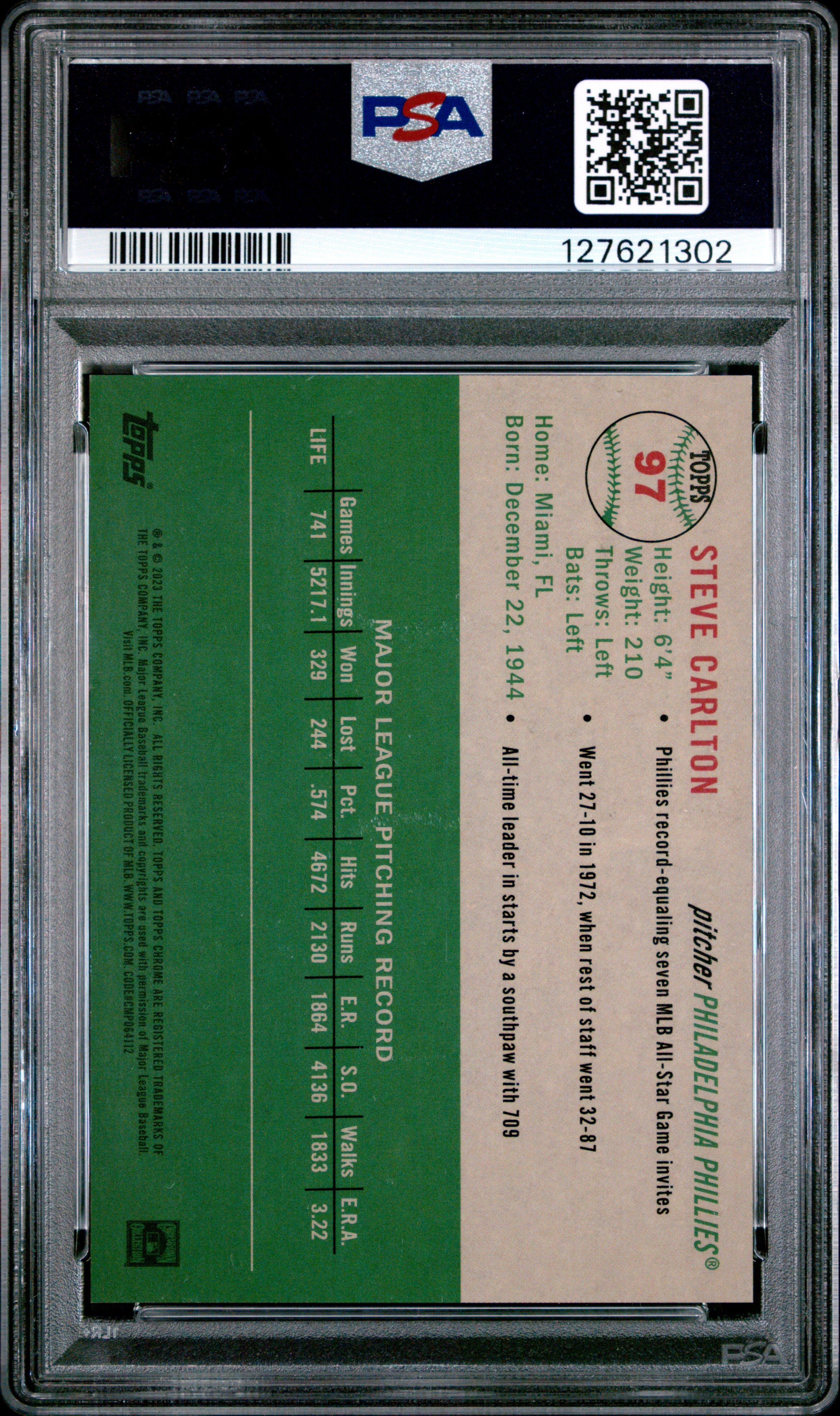 STEVE CARLTON 2023 Topps Chrome Platinum Orange Toile Refractor /25 #97 PSA 10