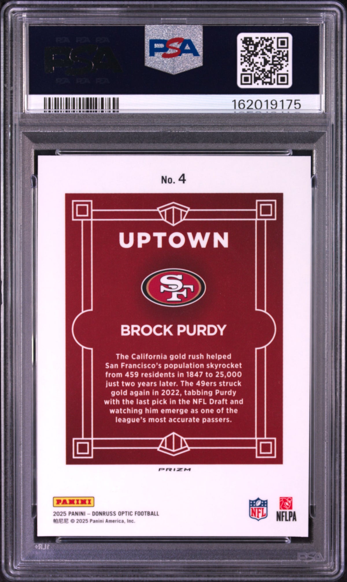 BROCK PURDY 2025 Panini Donruss Optic Uptown Case Hit SSP #4 PSA 10 49ers