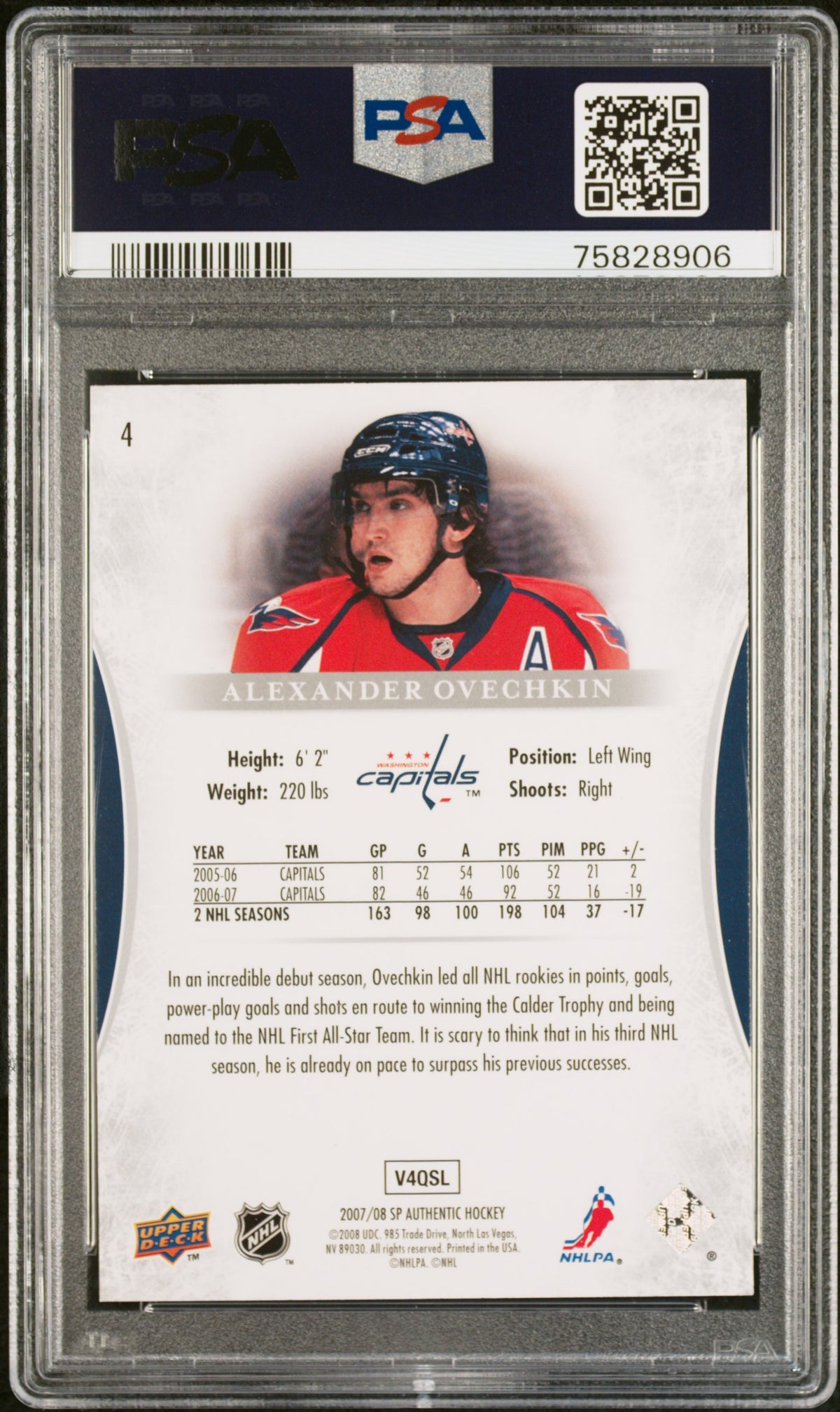 ALEXANDER OVECHKIN 2007-08 SP Authentic #4 PSA 10 Capitals