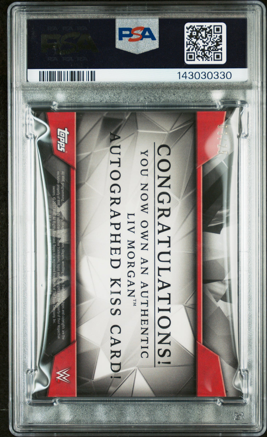 LIV MORGAN 2017 Topps WWE Road To Wrestlemania Kiss Card Auto /25 PSA 9