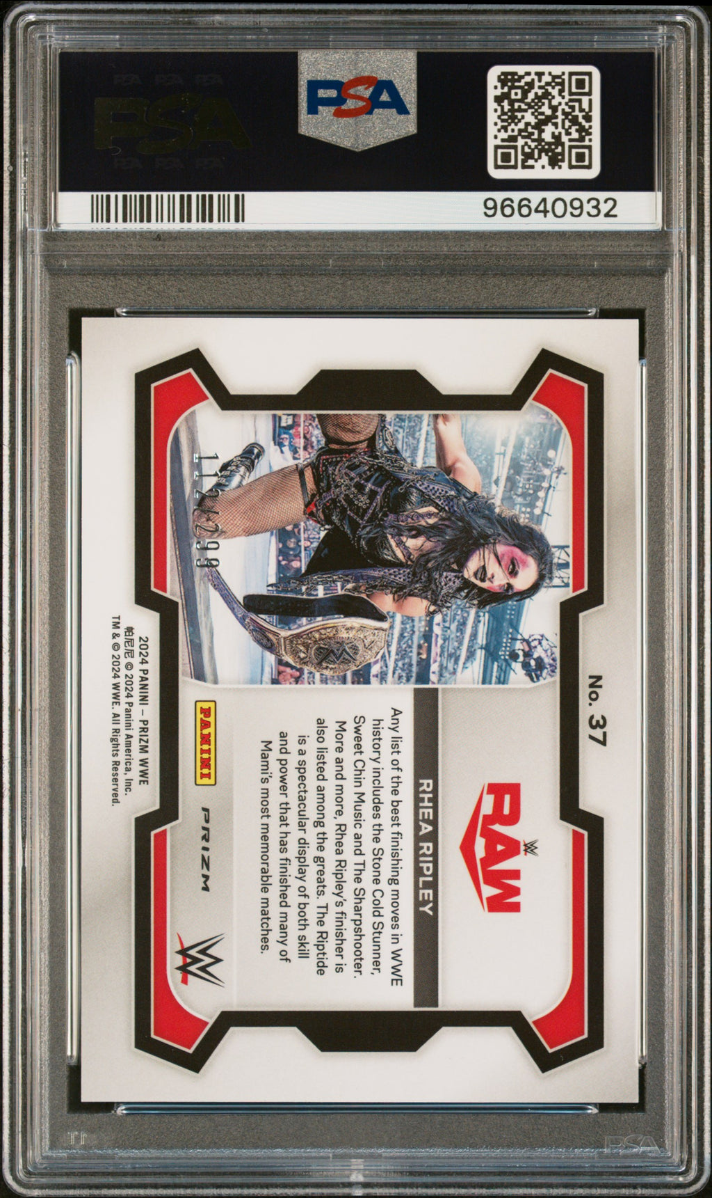 RHEA RIPLEY 2024 Panini Prizm WWE Red Prizm /299 #37 PSA 10 RAW