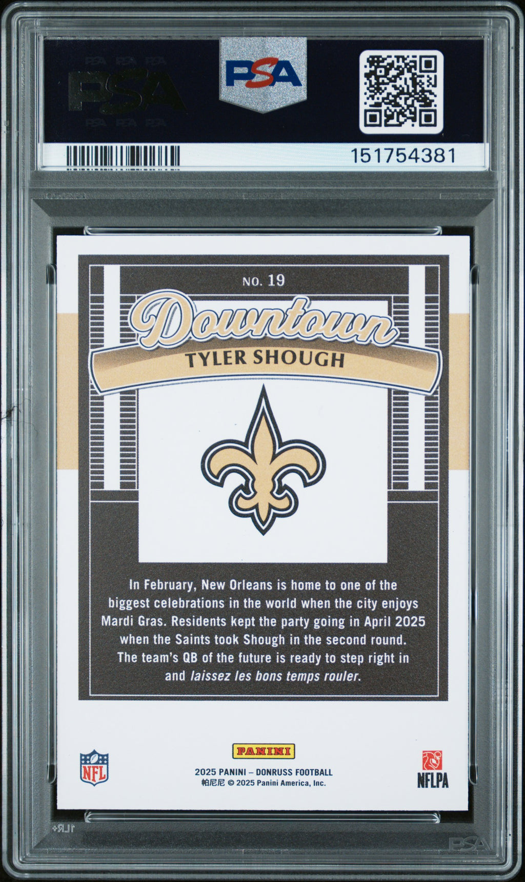 TYLER SHOUGH 2025 Panini Donruss Rookie Downtown Case Hit SSP #19 PSA 10