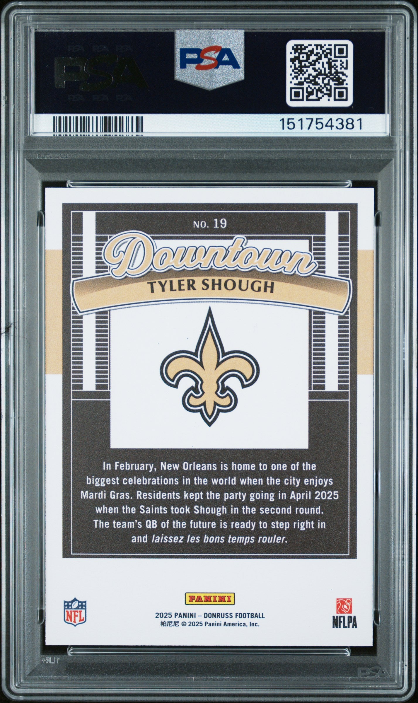 TYLER SHOUGH 2025 Panini Donruss Rookie Downtown Case Hit SSP #19 PSA 10