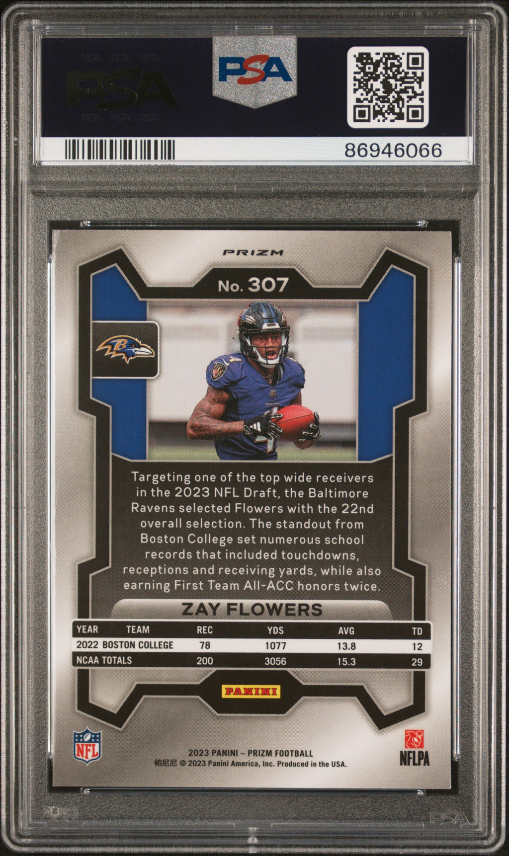 ZAY FLOWERS 2023 Panini Prizm Rookie Orange Lazer #307 PSA 10 Ravens