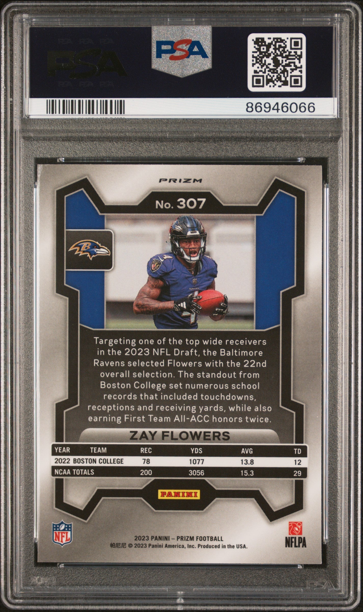 ZAY FLOWERS 2023 Panini Prizm Rookie Orange Lazer #307 PSA 10 Ravens