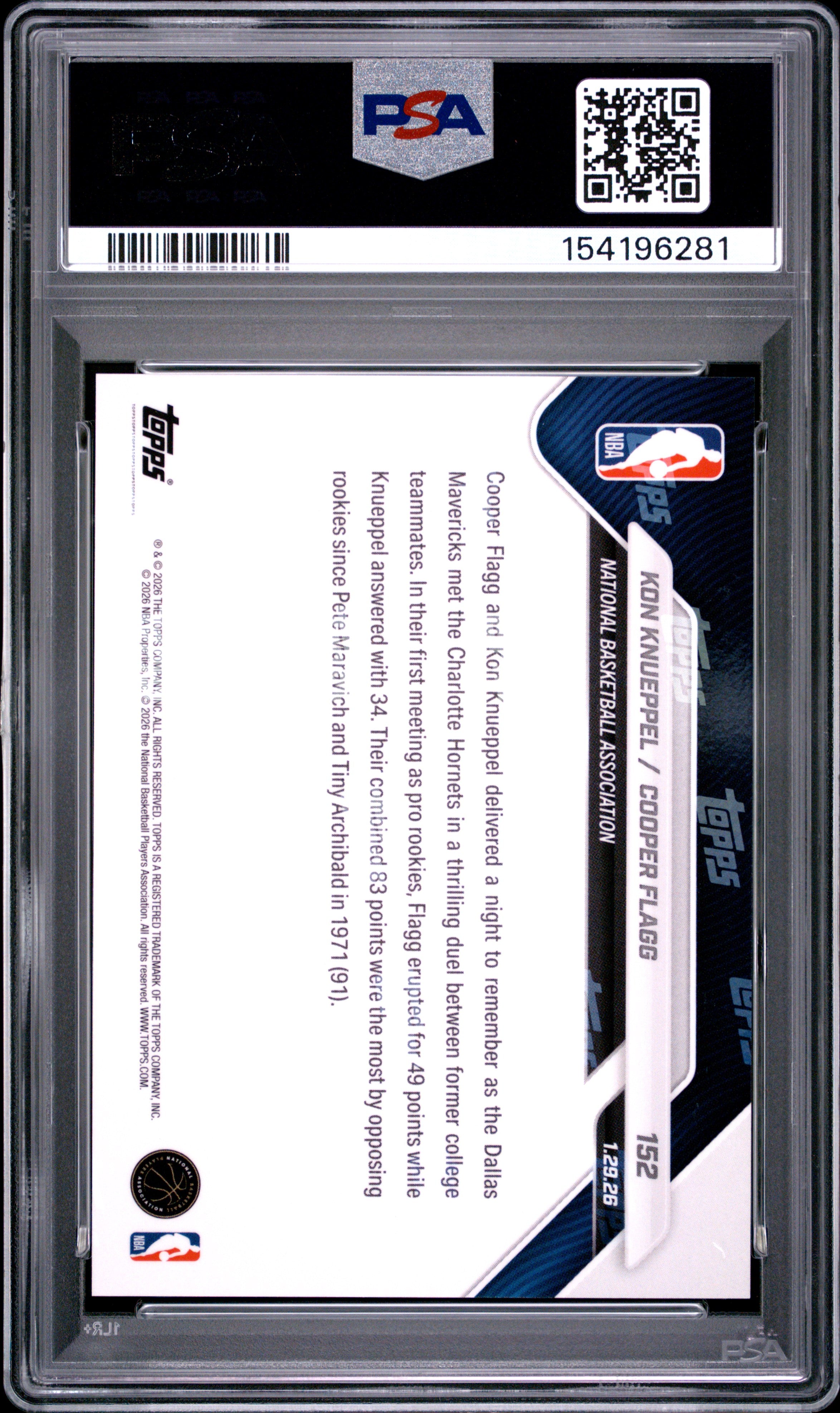 COOPER FLAGG KON KNUEPPEL 2025-26 Topps Now Rookie #152 PSA 10 Hornets Mavericks