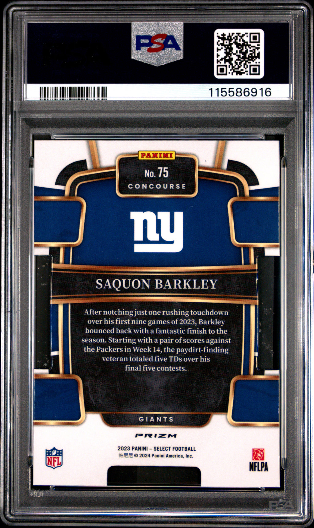 SAQUON BARKLEY 2023 Panini Select Die-Cut Zebra Prizm SSP #75 PSA 9 Giants